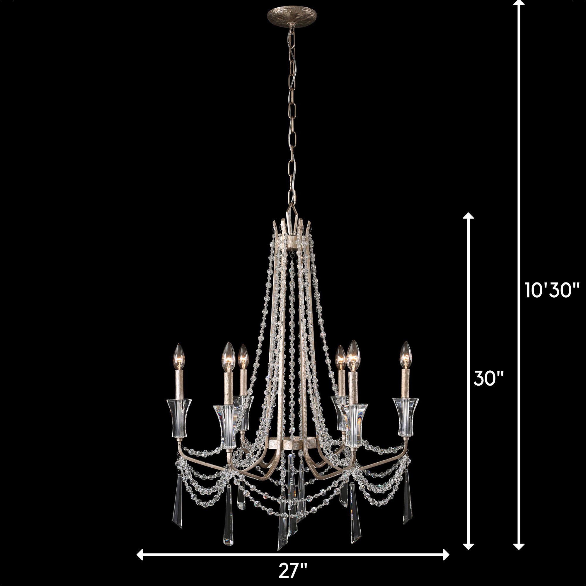 Barcelona 6 Light 27 inch Transcend Silver Chandelier Ceiling Light