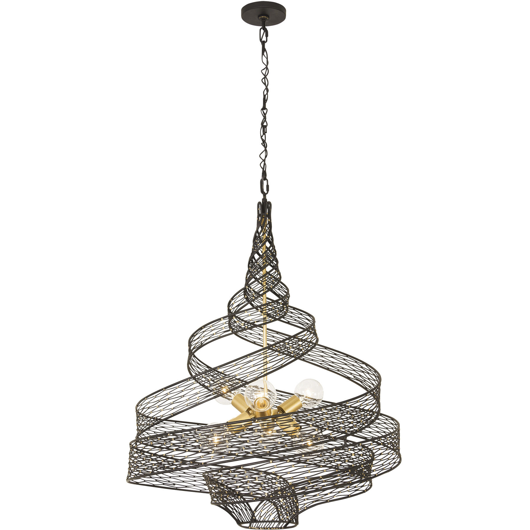 Flow 6 Light 30 inch Matte Black and French Gold Pendant Ceiling Light in Matte Black/French Gold