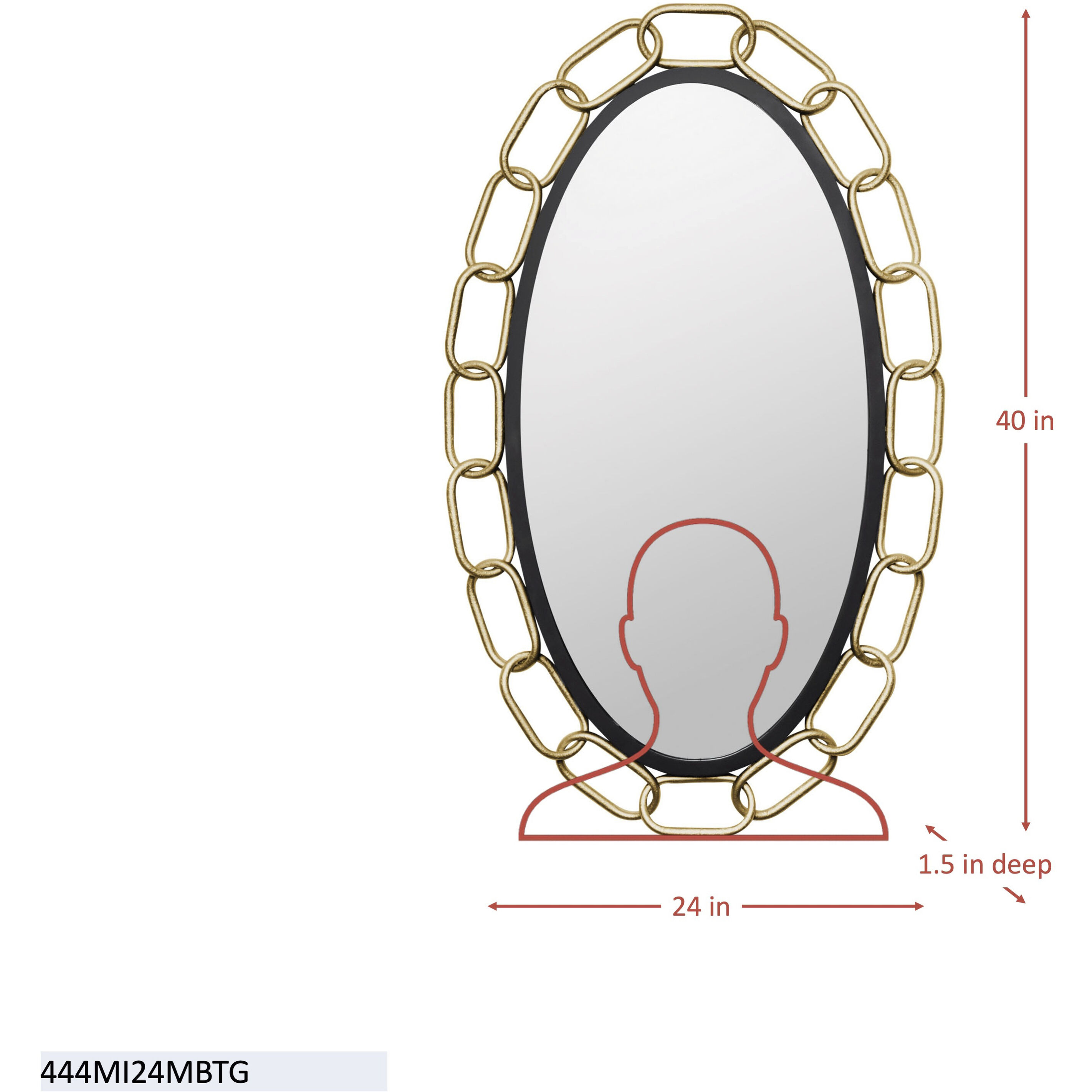 Chains of Love 40 X 24 inch Matte Black and Textured Gold Wall Mirror in Matte Black/Textured Gold