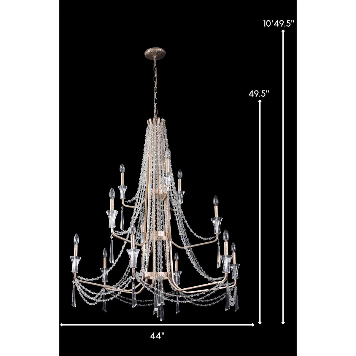 Barcelona 12 Light 44 inch Transcend Silver Chandelier Ceiling Light, 3-Tier, Optic Crystal