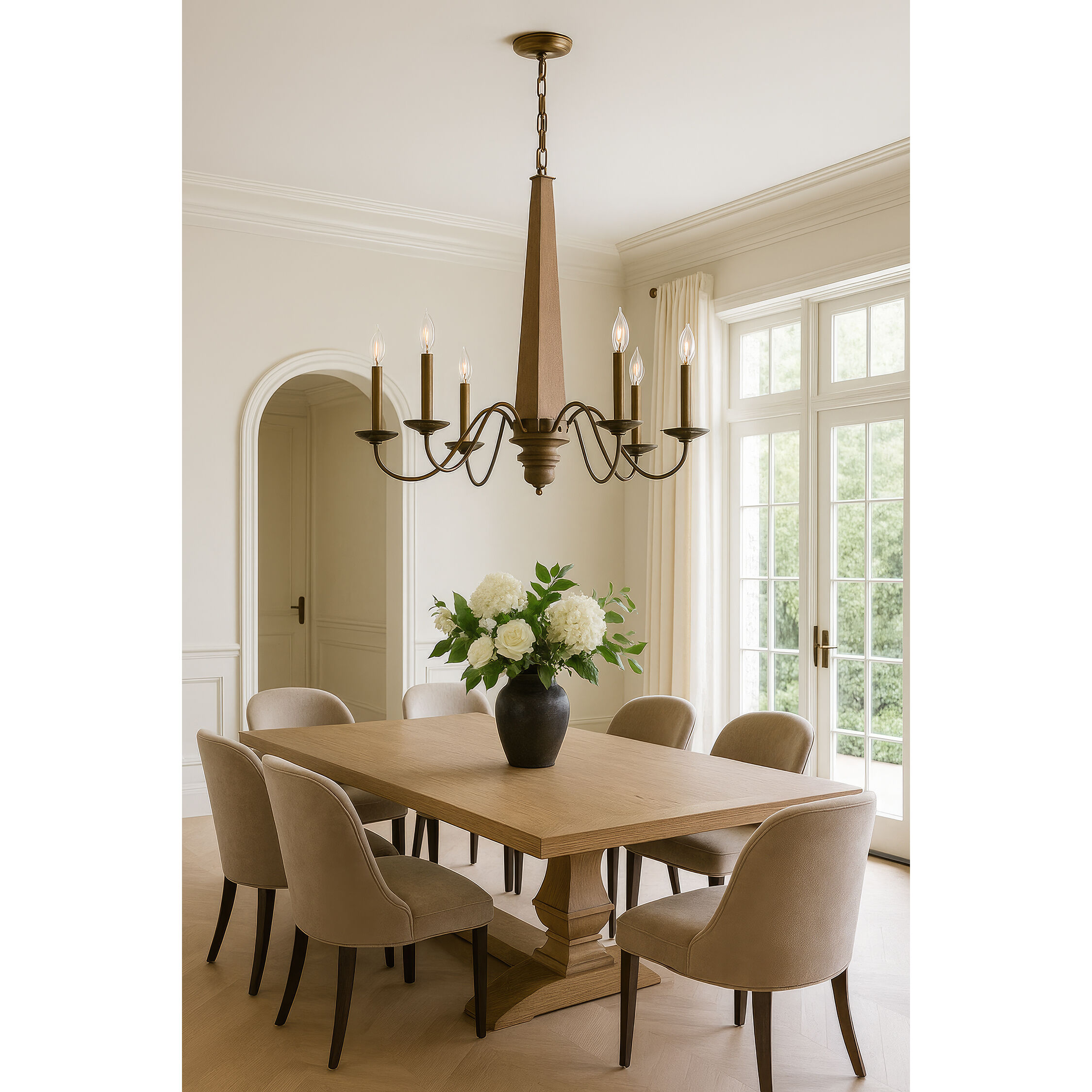 Dinner at 6 Light 38 inch Heritage Bronze and White Oak Chandelier Ceiling Light