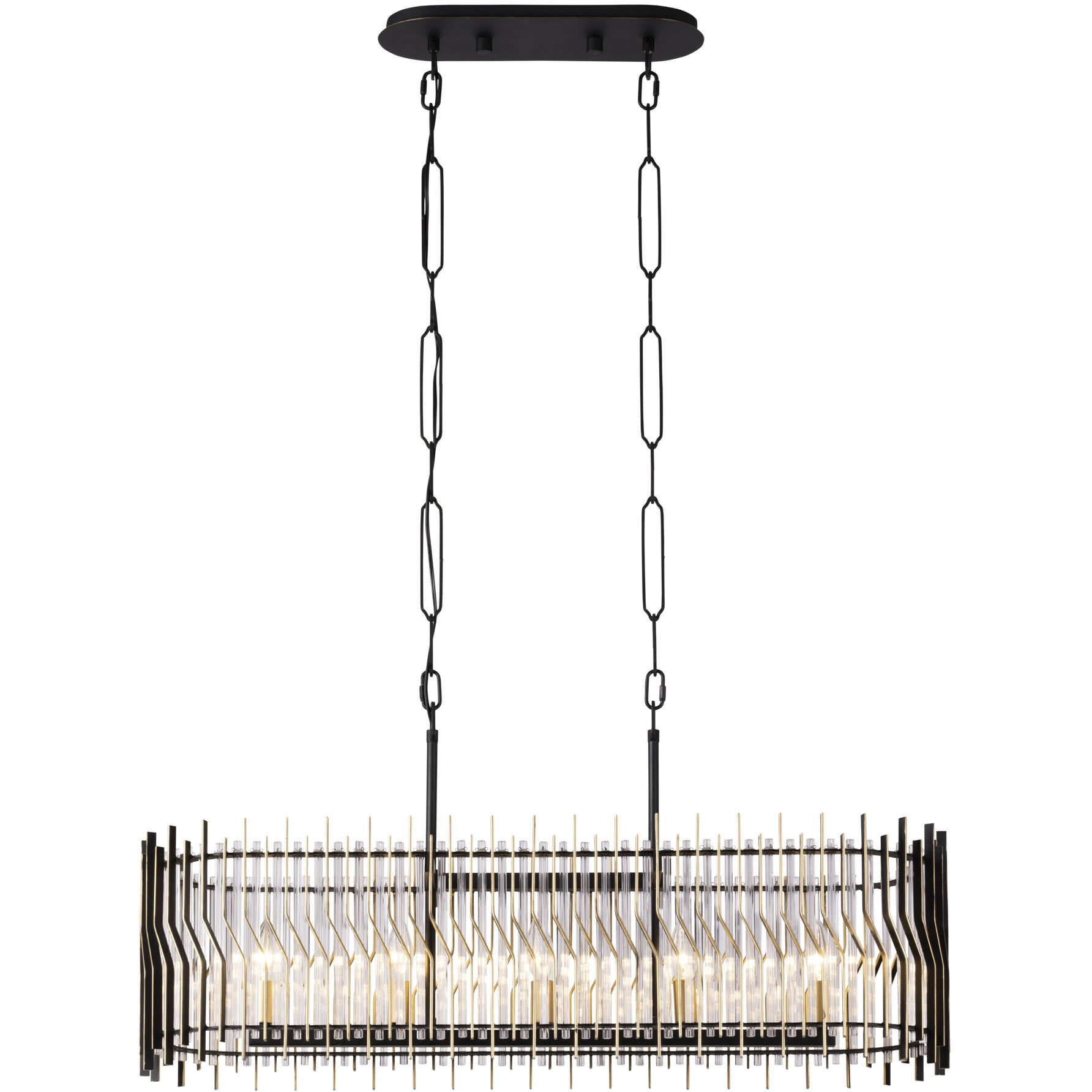 Park Row 5 Light 36 inch Matte Black and French Gold Linear Pendant Ceiling Light, Smithsonian Collaboration