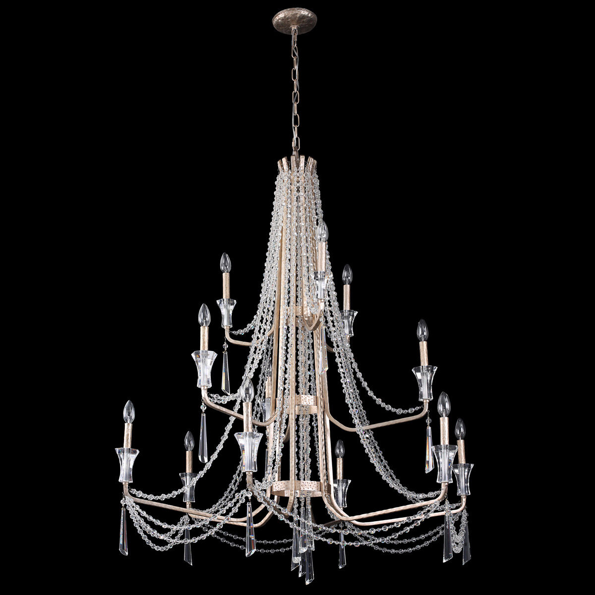 Barcelona 12 Light 44 inch Transcend Silver Chandelier Ceiling Light, 3-Tier, Optic Crystal