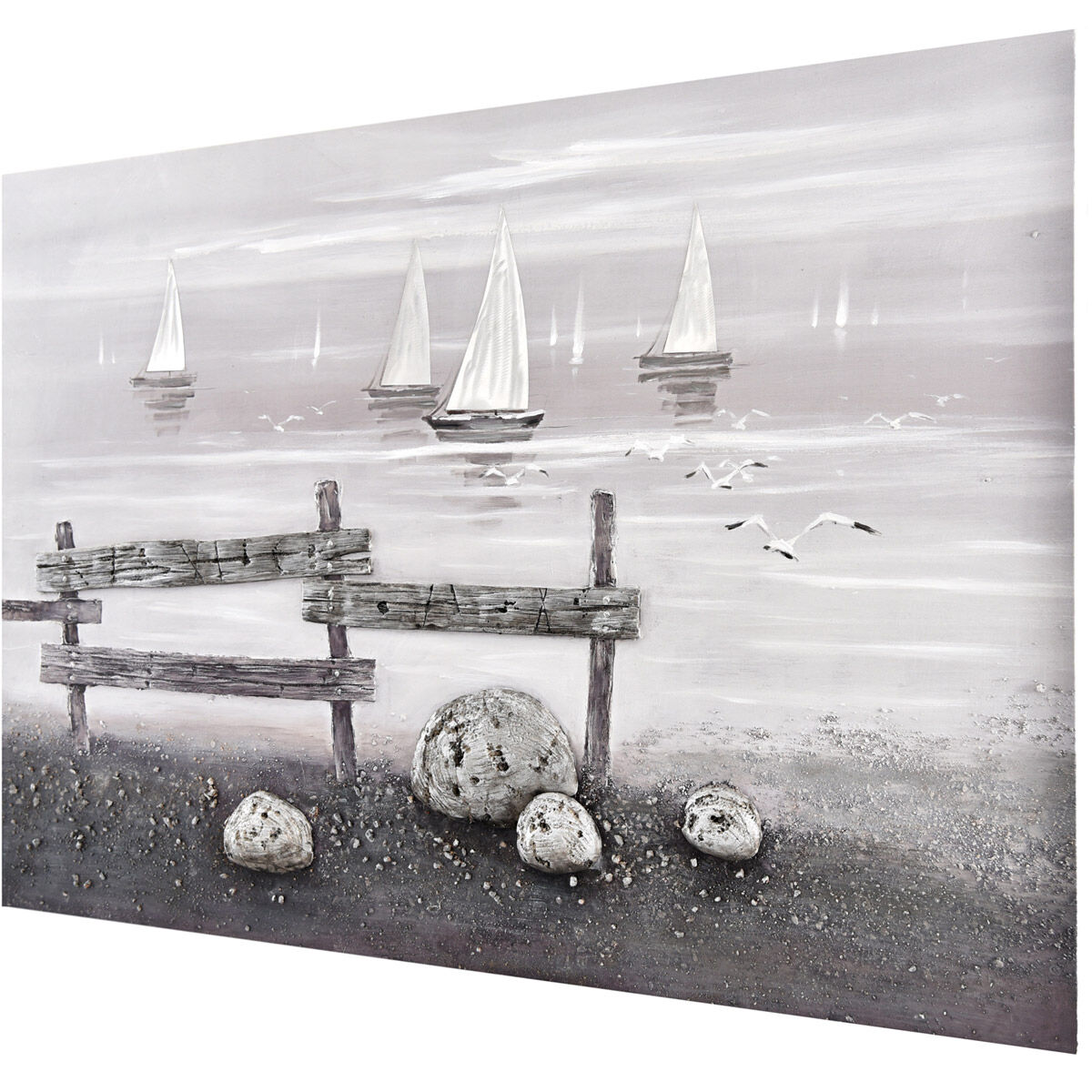 Beach Scene Gray and White Wall Art