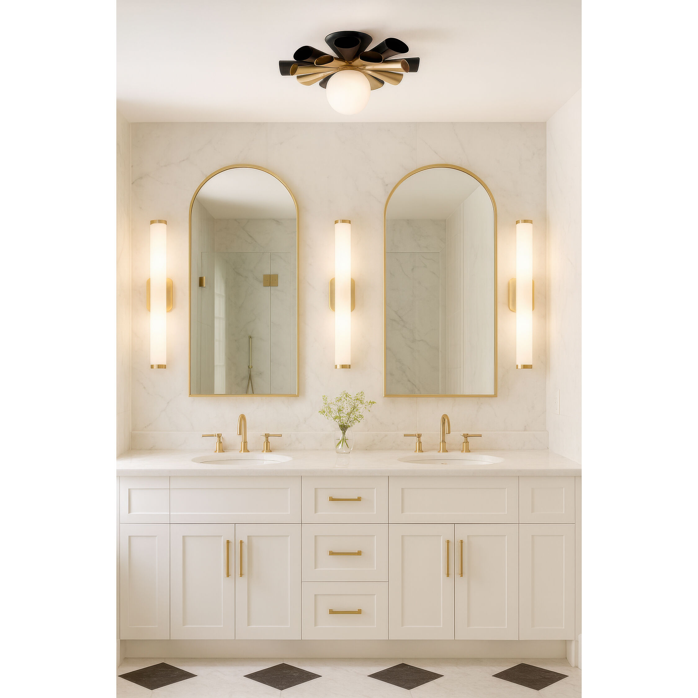 Daphne 1 Light 18 inch Matte Black and French Gold Convertible Flush Mount Ceiling Light, Smithsonian Collaboration