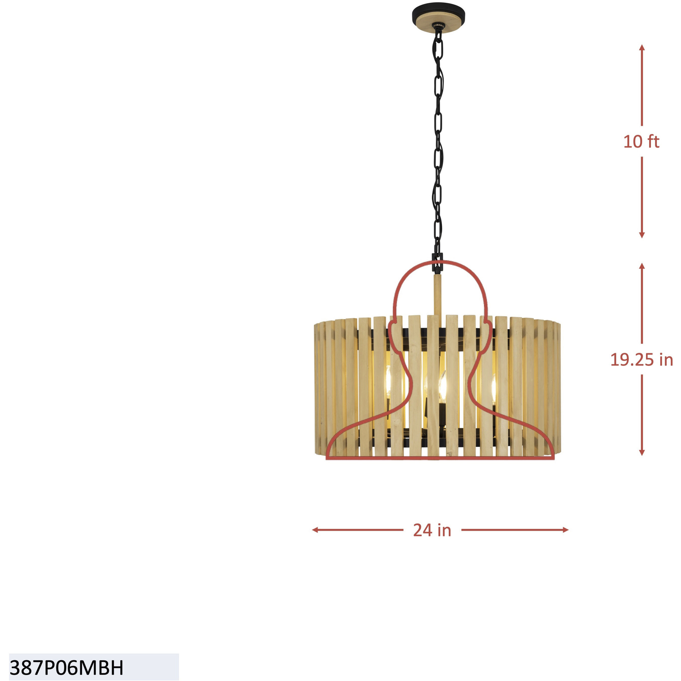 Suratto 6 Light 24 inch Matte Black and Honey Blonde Pendant Ceiling Light in Matte Black/Honey Blonde