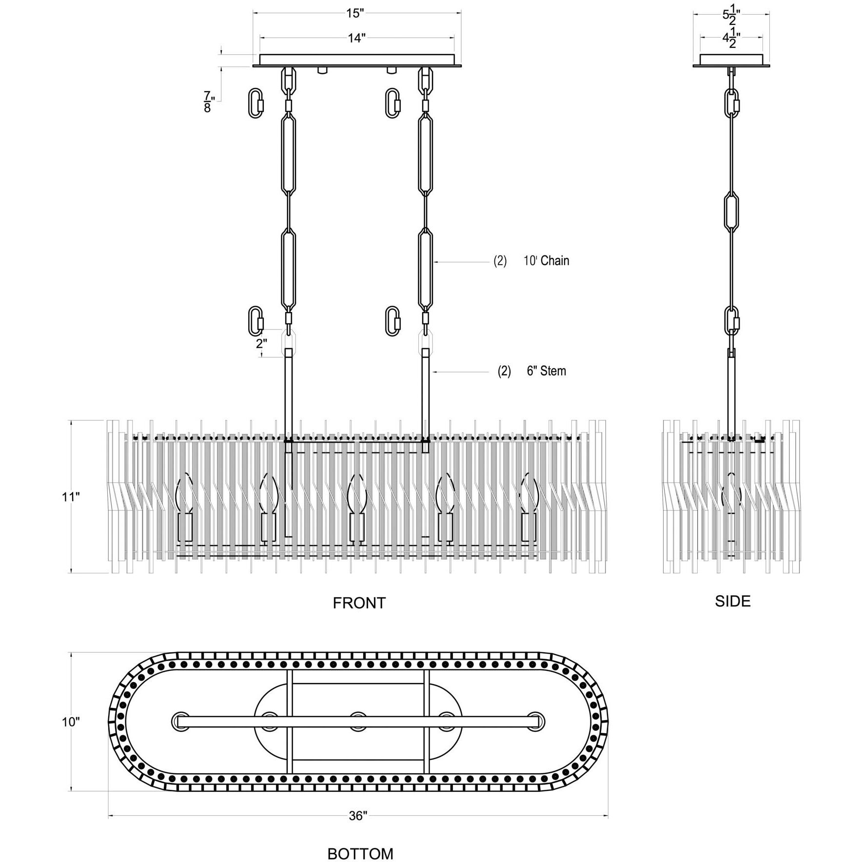Park Row 5 Light 36 inch Matte Black and French Gold Linear Pendant Ceiling Light, Smithsonian Collaboration