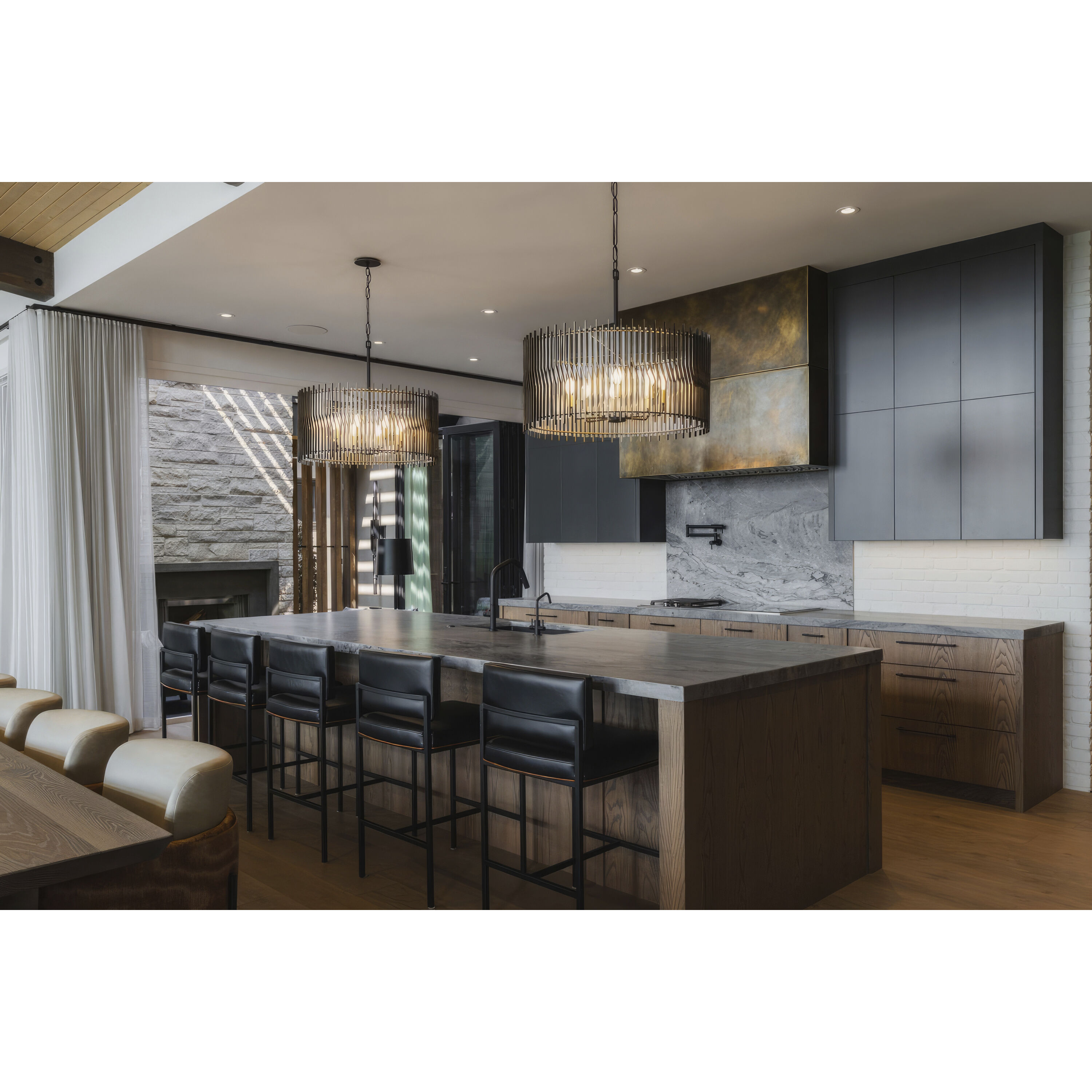 Park Row 10 Light 40 inch Matte Black and French Gold Pendant Ceiling Light, Smithsonian Collaboration