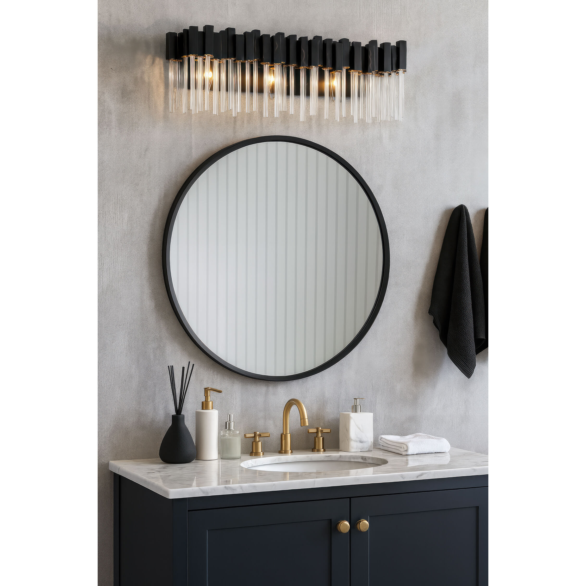 Matrix 3 Light 28 inch Matte Black and French Gold Bath Vanity Light Wall Light