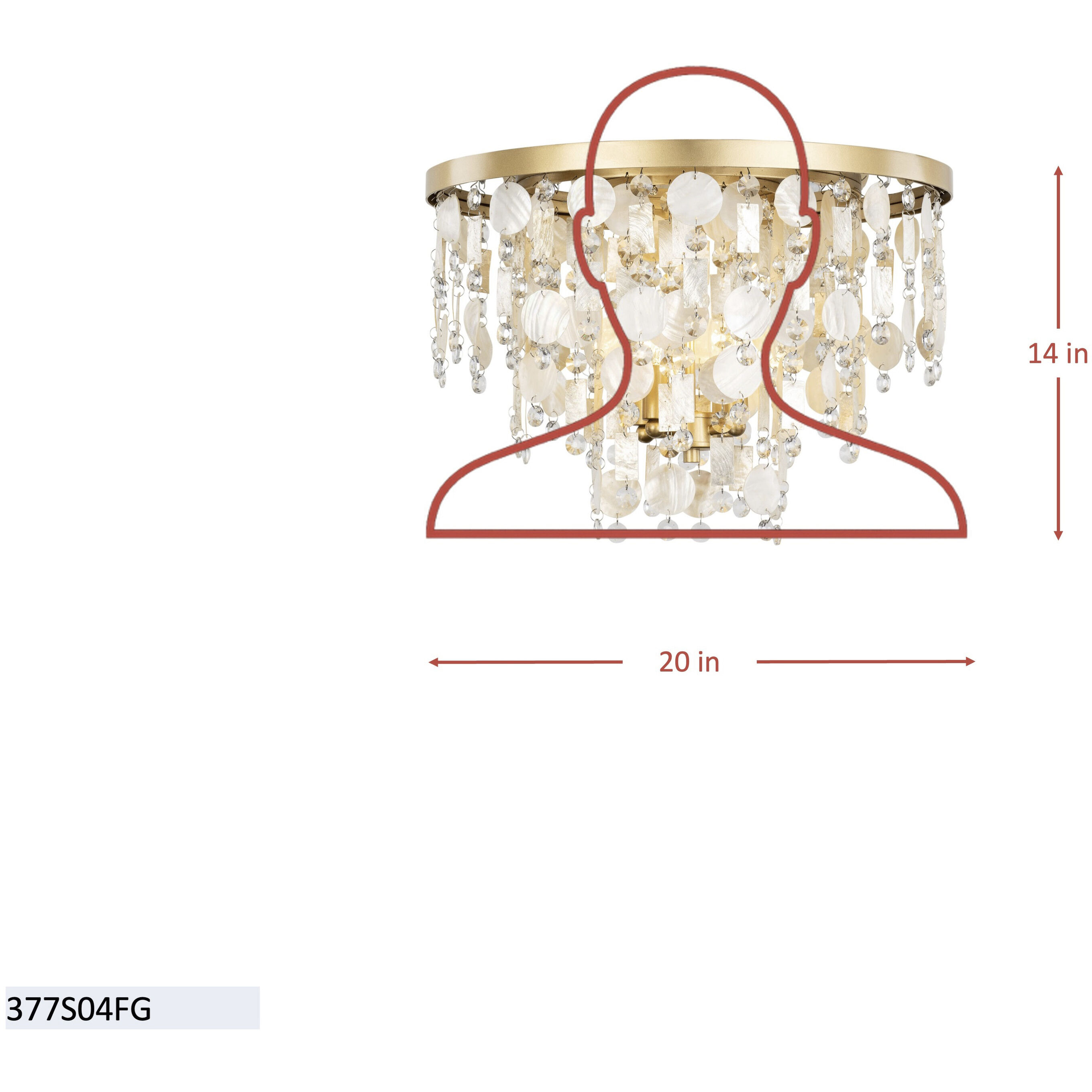 Kalani 4 Light 20 inch French Gold Semi-Flush Ceiling Light, Smithsonian Collaboration