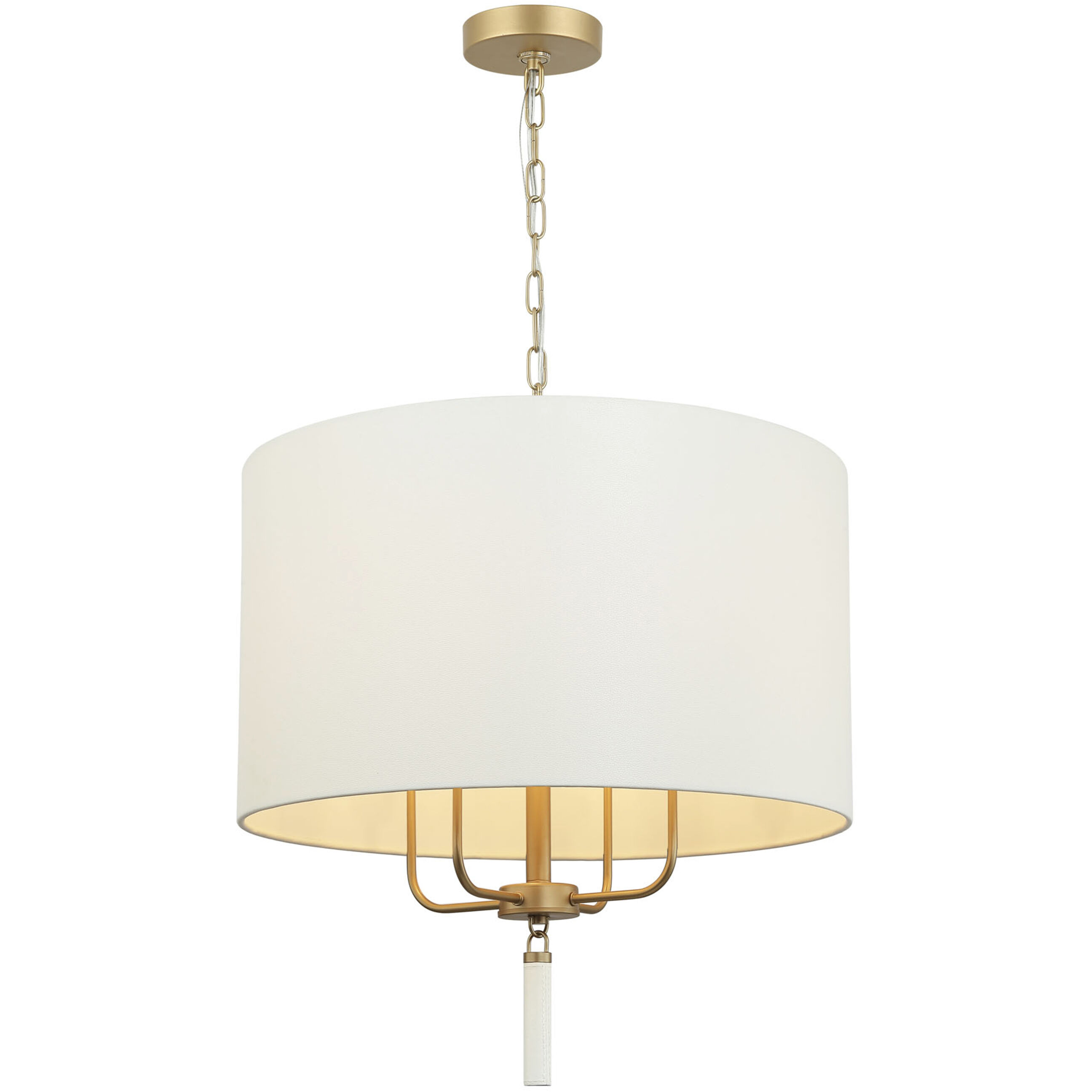 Secret Agent 4 Light 24 inch Painted Gold and White Leather Pendant Ceiling Light