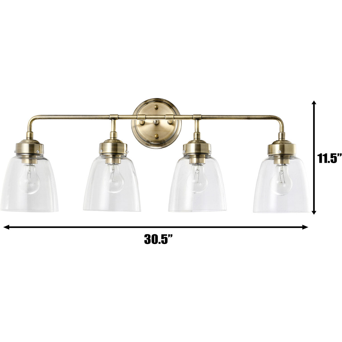 Helena 4 Light 30.5 inch Antique Brass and Clear Bath Vanity Light Wall Light