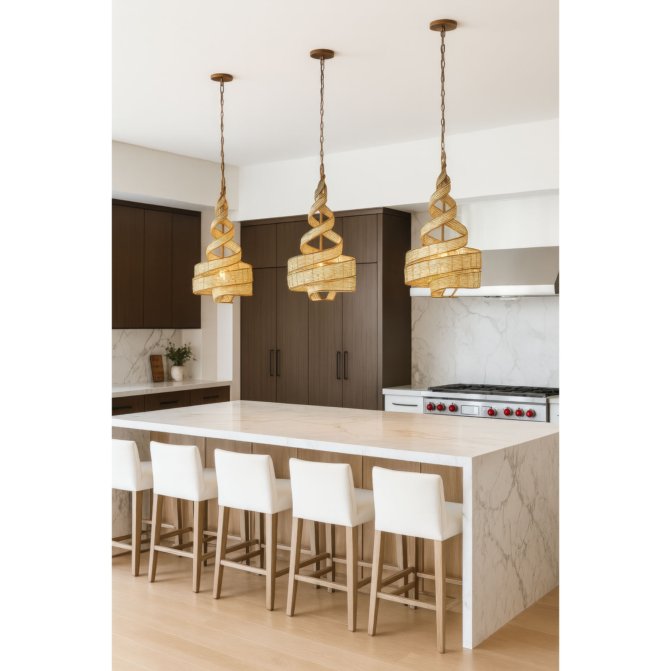 Flow 3 Light 18 inch Baguette and Natural Rattan Pendant Ceiling Light in Baguette/Natural Rattan, Smithsonian Collaboration