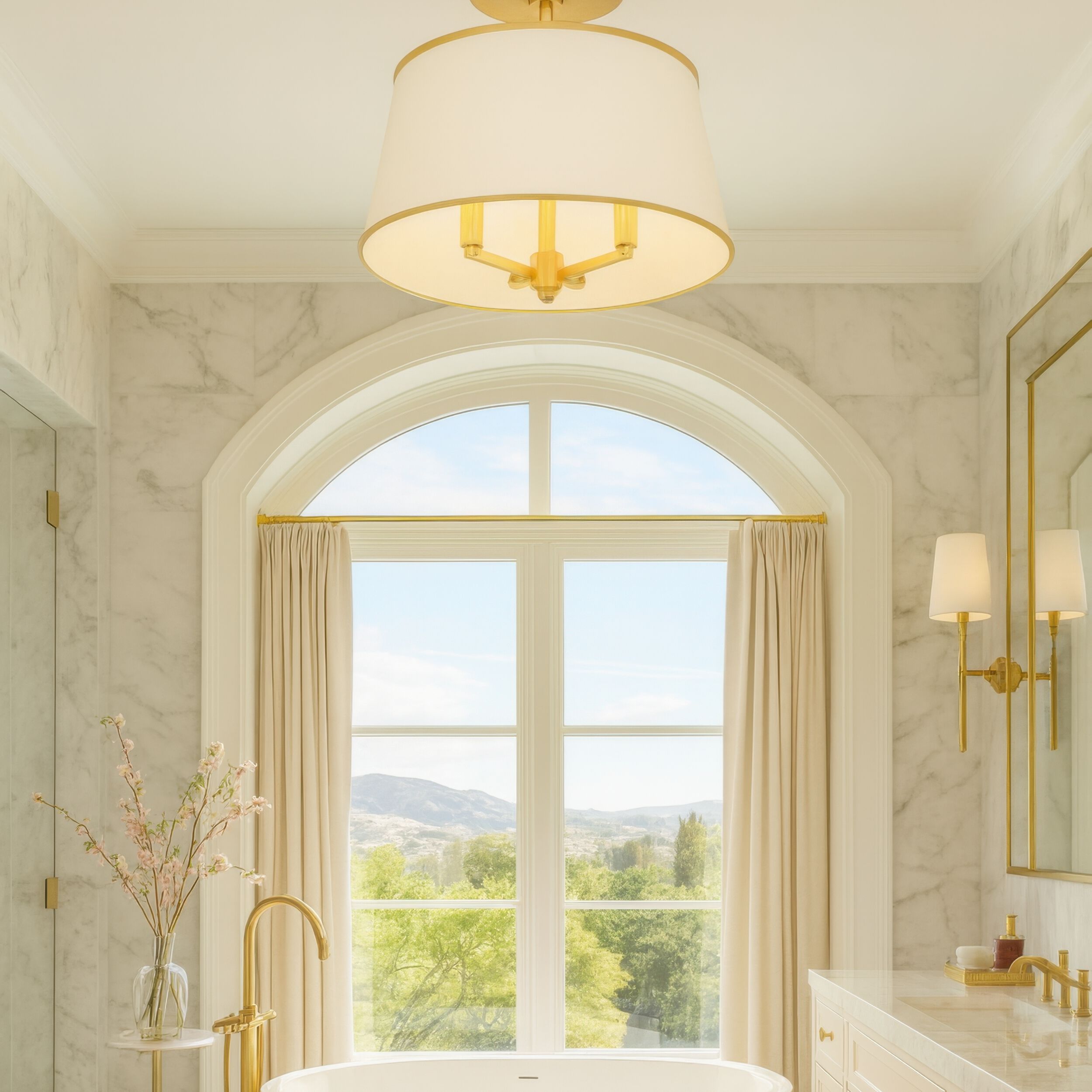 Coco 4 Light 16 inch Matte White/French Gold Semi-Flush Ceiling Light