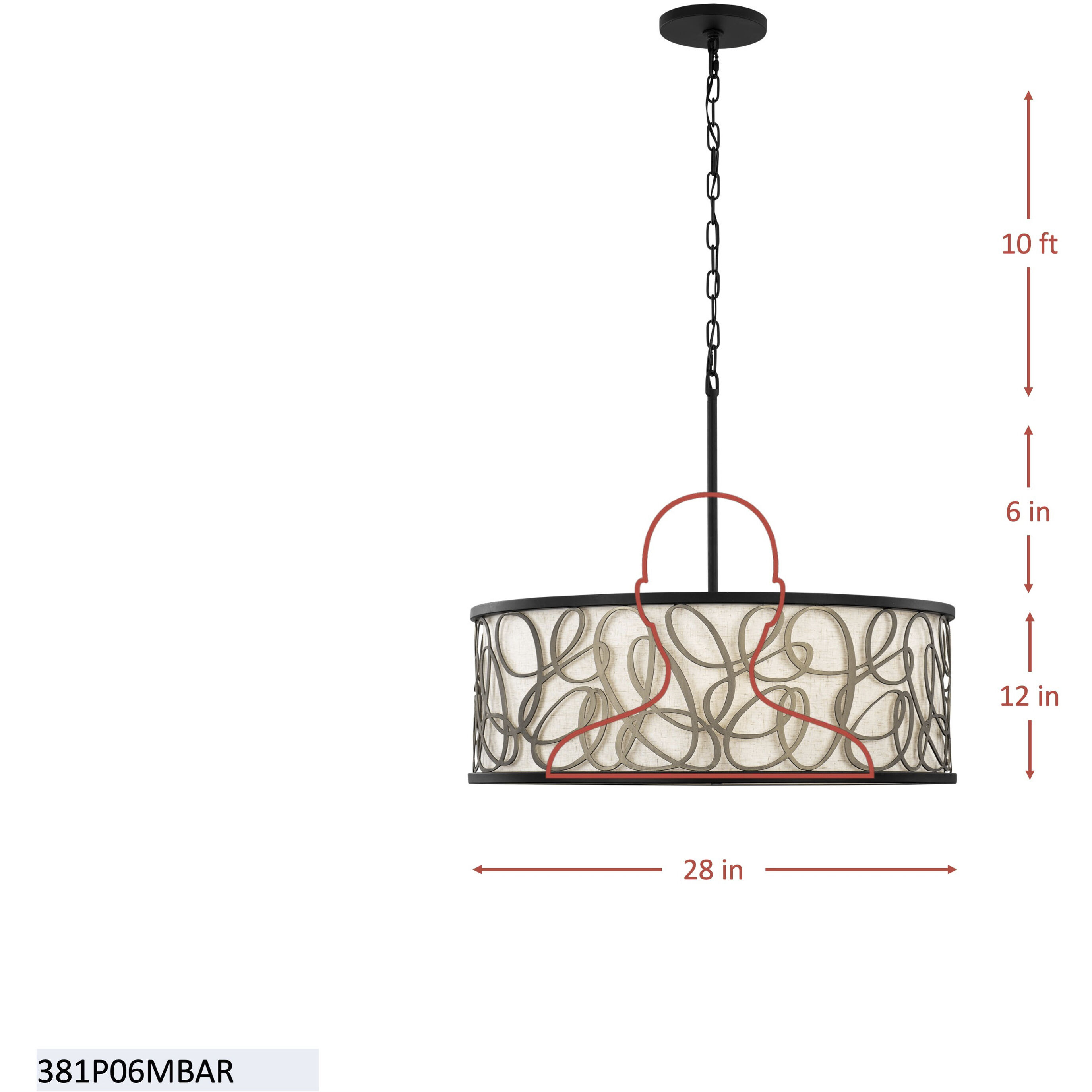 Scribble 6 Light 28 inch Matte Black with Artifact Pendant Ceiling Light, Smithsonian Collaboration