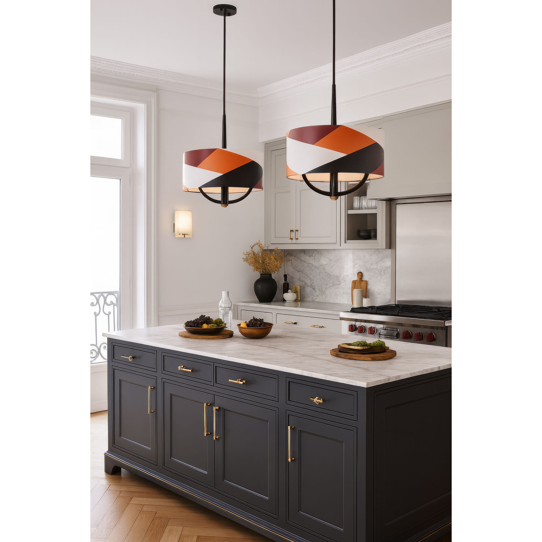 Patchwork 3 Light 18 inch Black with Satin Brass with Patchwork Pendant Ceiling Light