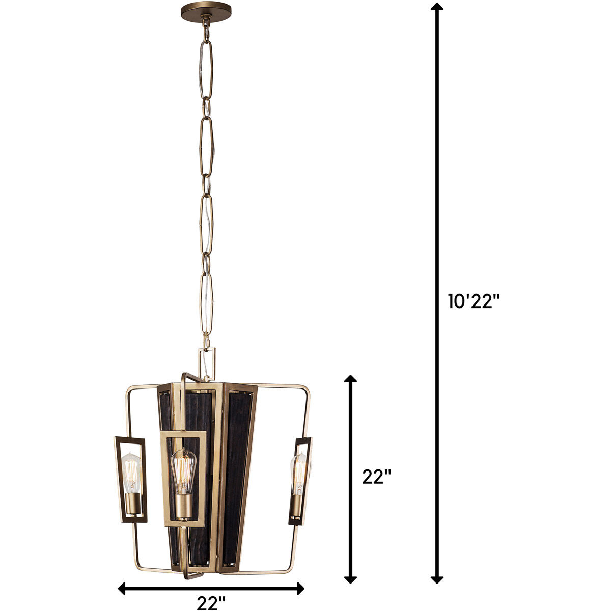Madeira LED 22 inch Rustic Gold Chandelier Ceiling Light in 3