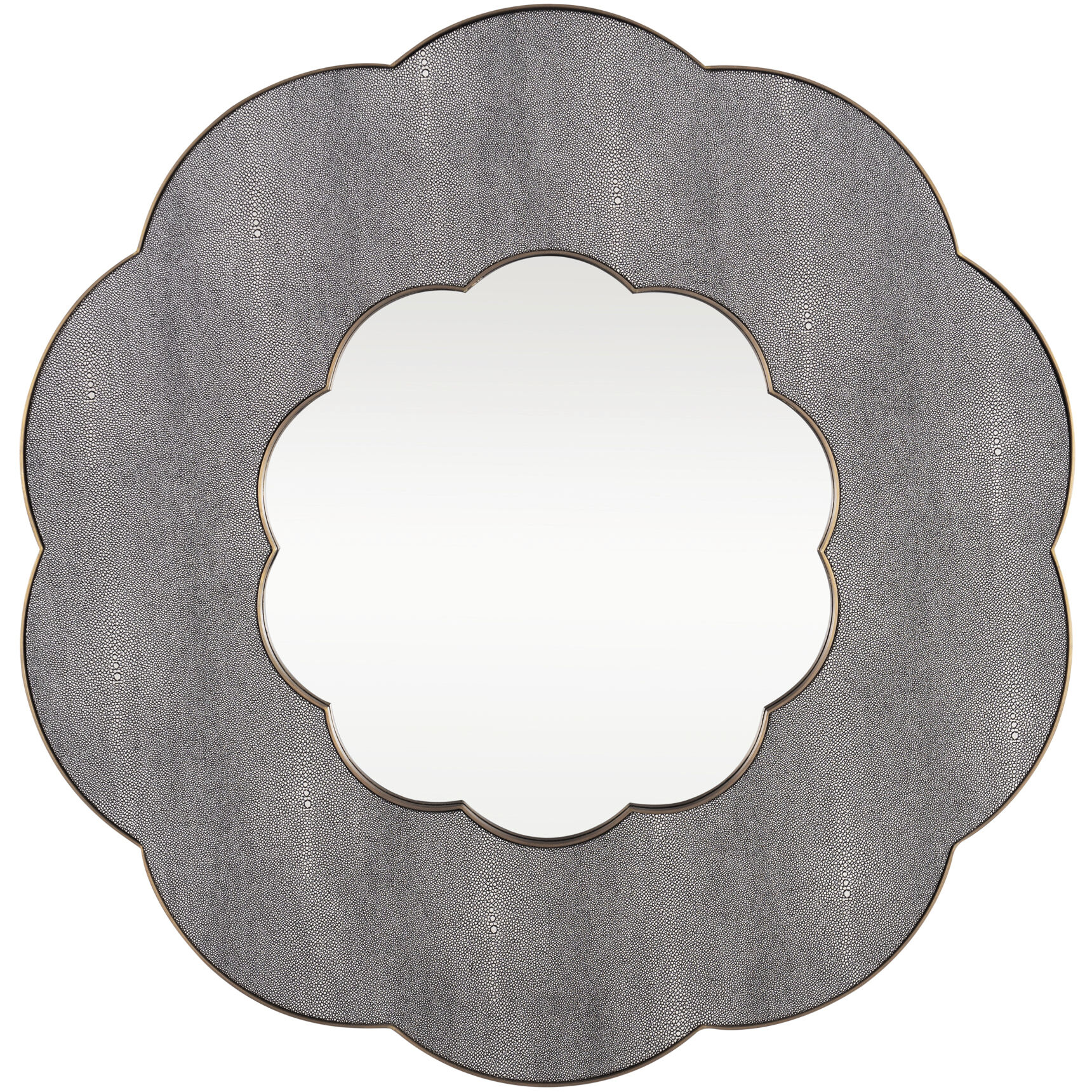 Scallop Gray Shagreen with Weathered Brass Wall Mirror
