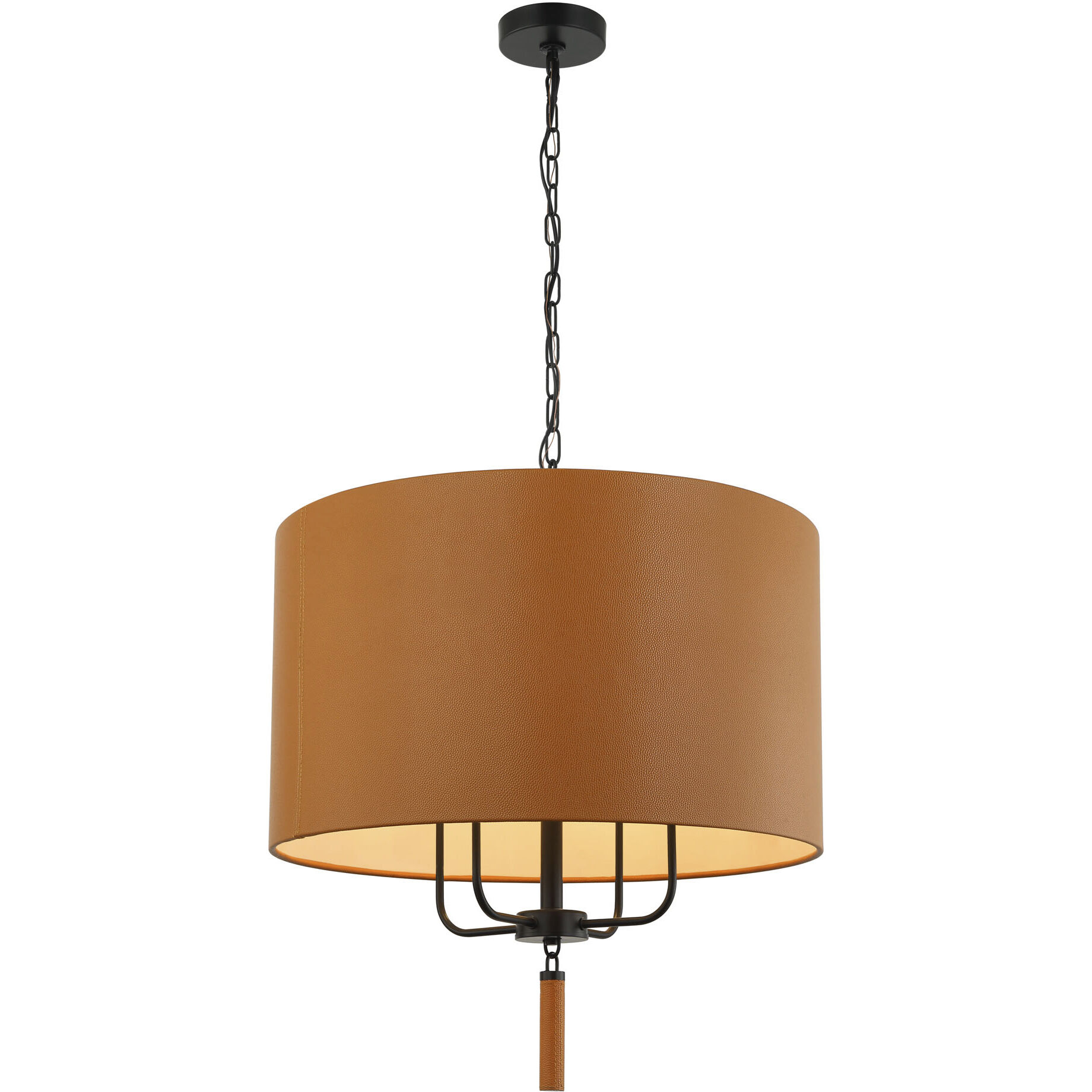 Secret Agent 4 Light 24 inch Black and Camel Leather Pendant Ceiling Light