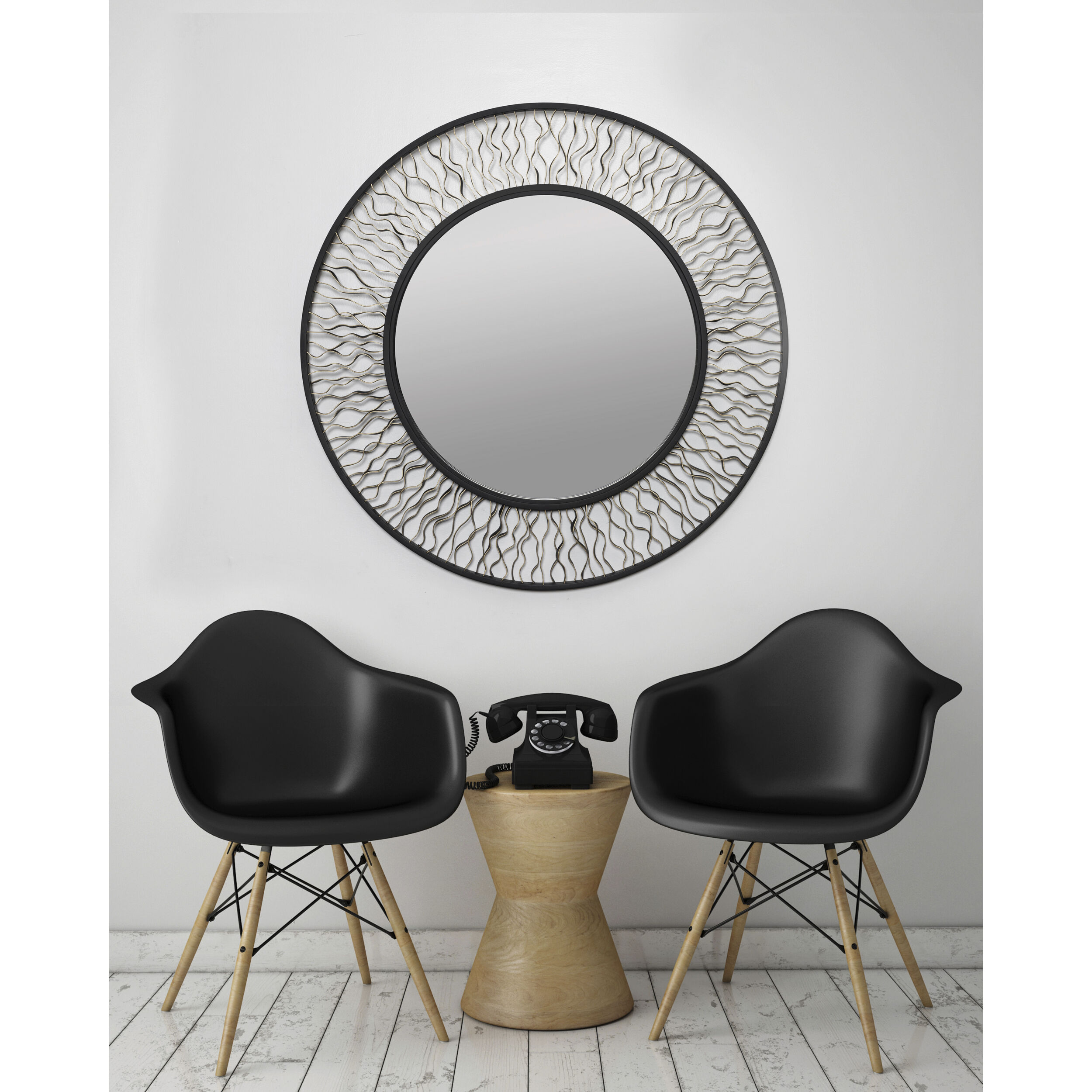 Estela 30 X 30 inch Matte Black and French Gold Wall Mirror, Smithsonian Collaboration