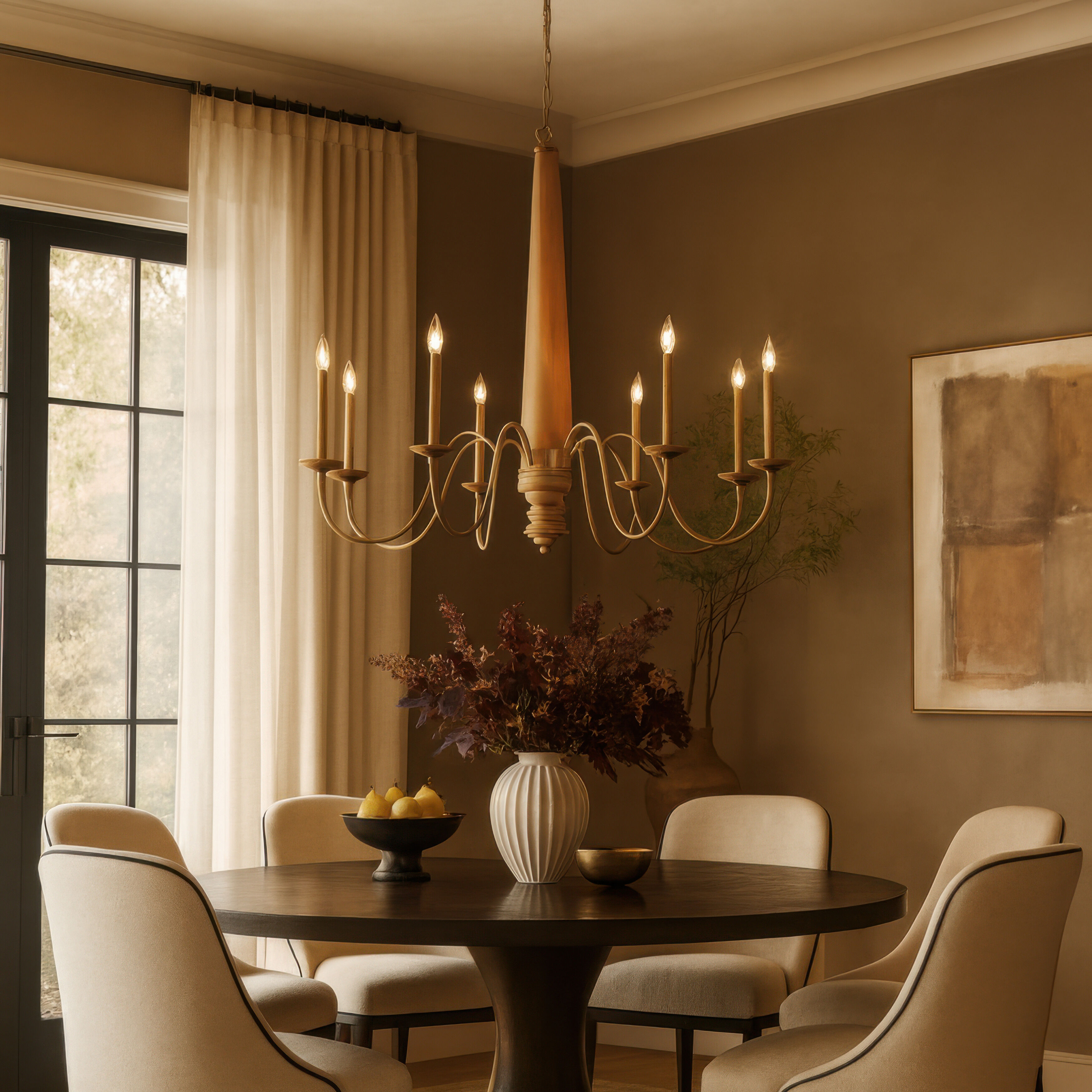 Dinner at 8 Light 48 inch Heritage Bronze and White Oak Chandelier Ceiling Light