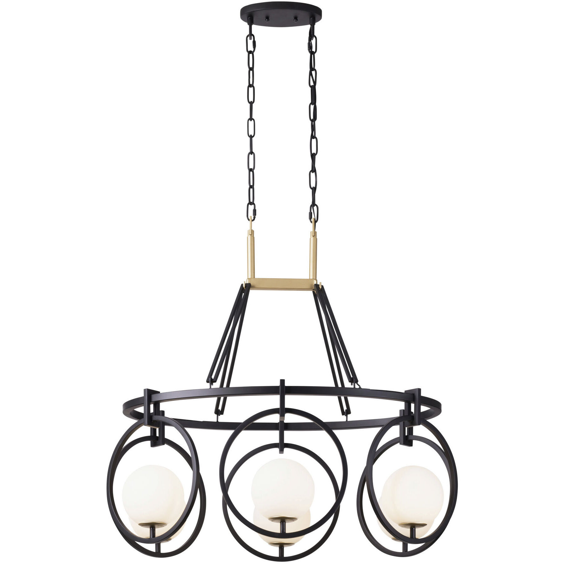 Stopwatch 6 Light 34.5 inch Matte Black and French Gold Linear Pendant Ceiling Light