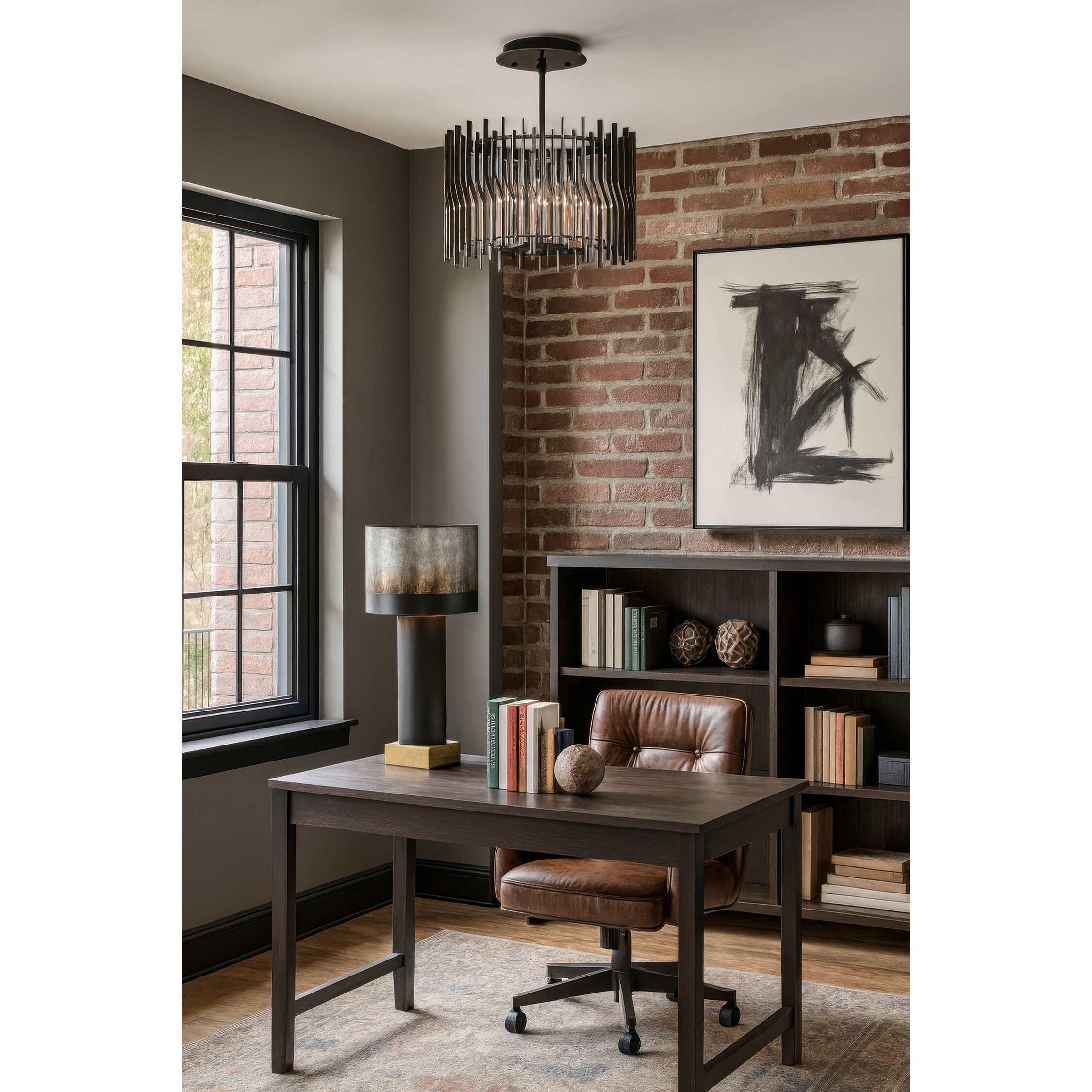 Park Row 4 Light 16 inch Matte Black and French Gold Semi-Flush Ceiling Light, Smithsonian Collaboration