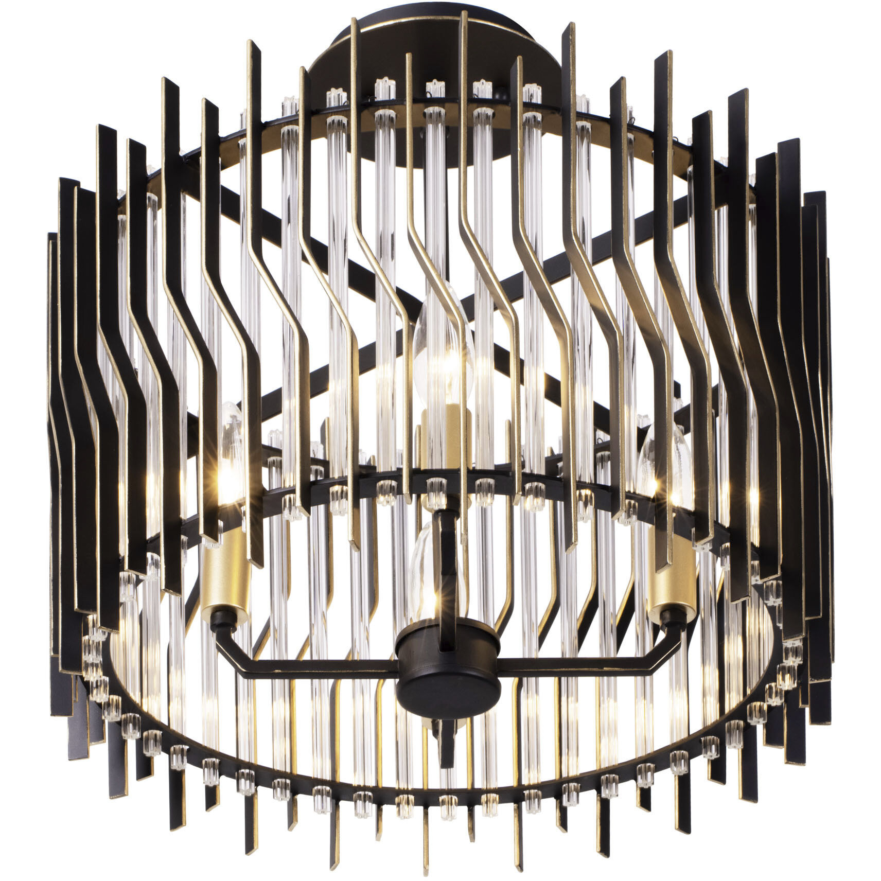 Park Row 4 Light 16 inch Matte Black and French Gold Semi-Flush Ceiling Light, Smithsonian Collaboration