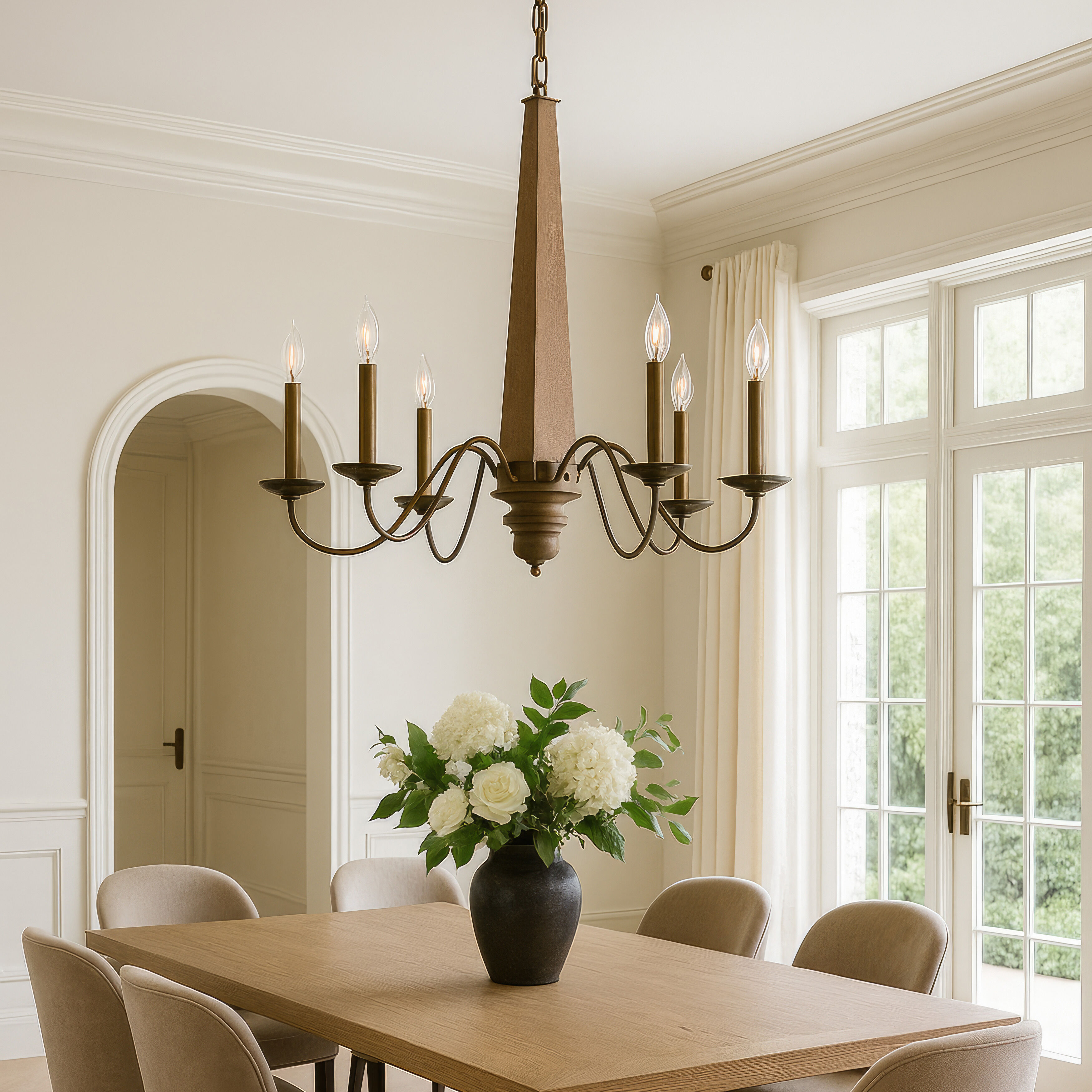 Dinner at 8 Light 48 inch Heritage Bronze and White Oak Chandelier Ceiling Light