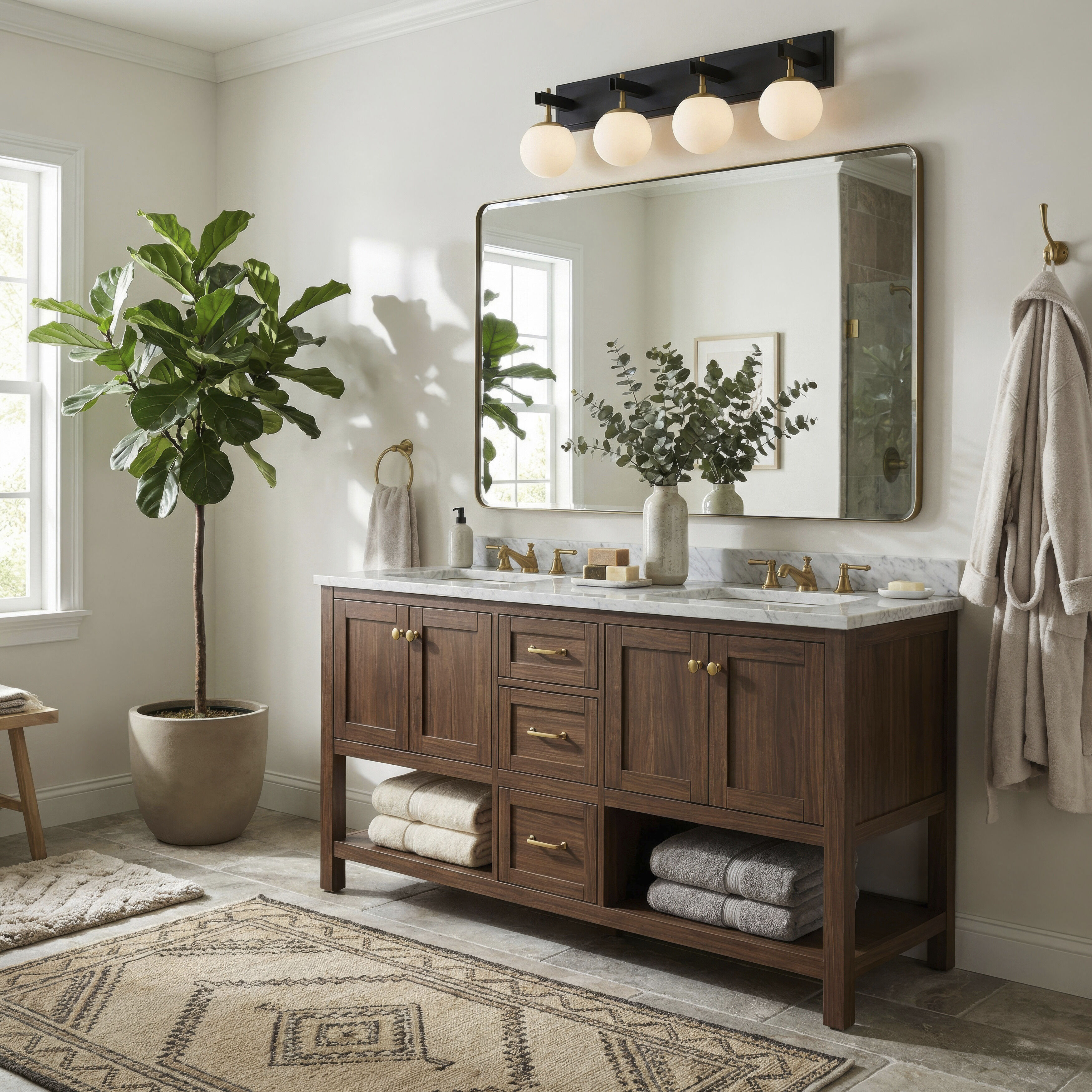 Allie 4 Light 30.25 inch Black/Satin Brass Bath Vanity Light Wall Light