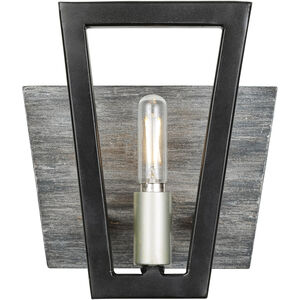 Zag 1 Light 7 inch Black and Grey Bath Vanity Wall Light in Black/Grey Wood