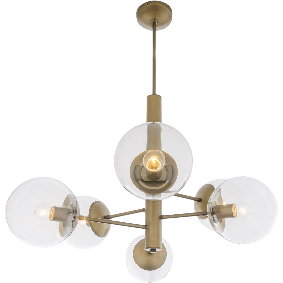 Mid-century 6 Light 32.5 inch Antique Brass Chandelier Ceiling Light