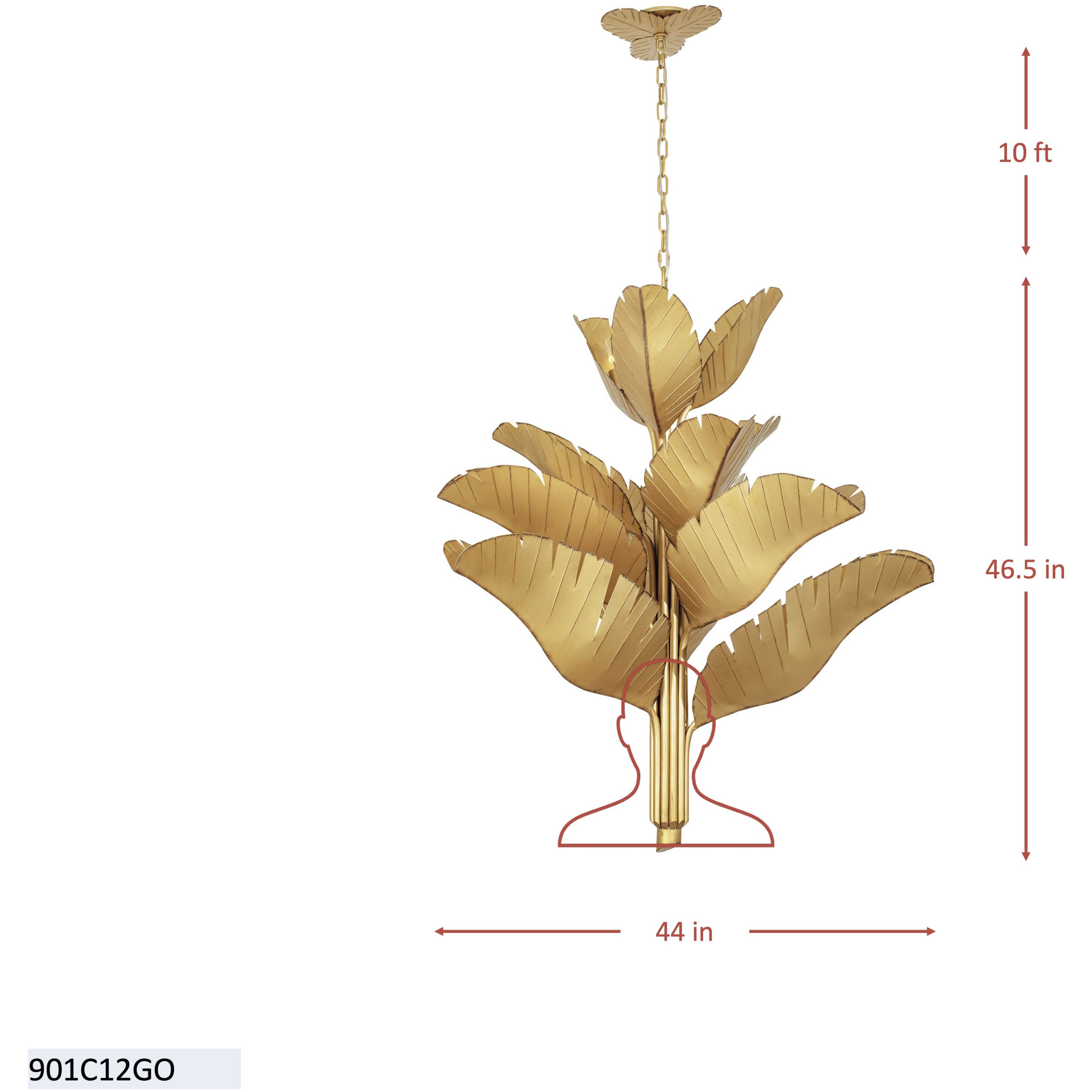 Banana Leaf 12 Light 44 inch Gold Chandelier Ceiling Light