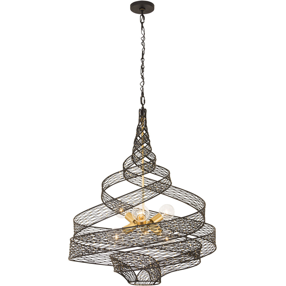 Flow 6 Light 30 inch Gold Pendant Ceiling Light in Matte Black/French Gold