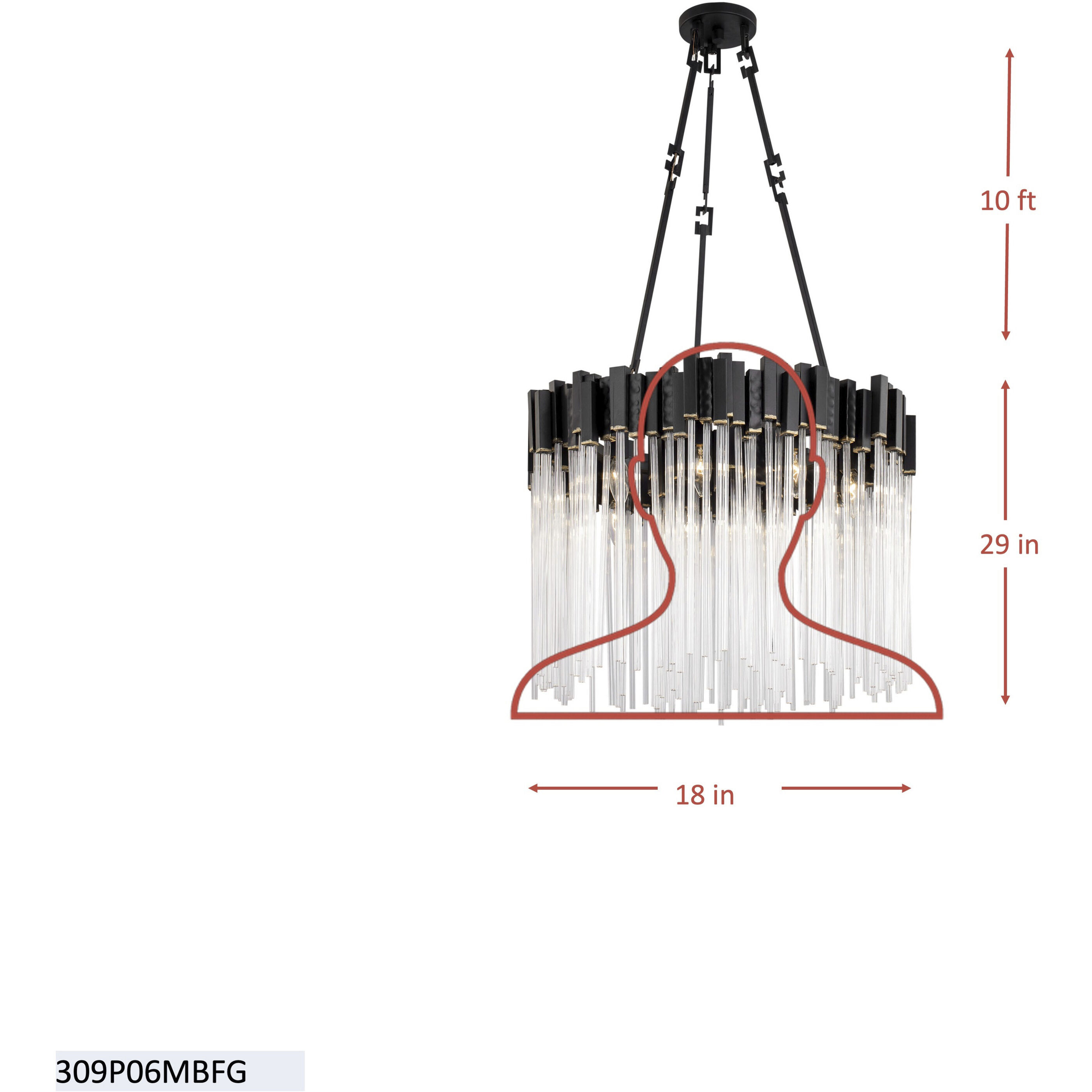 Matrix 6 Light 18.5 inch Matte Black and French Gold Pendant Ceiling Light in Matte Black/French Gold