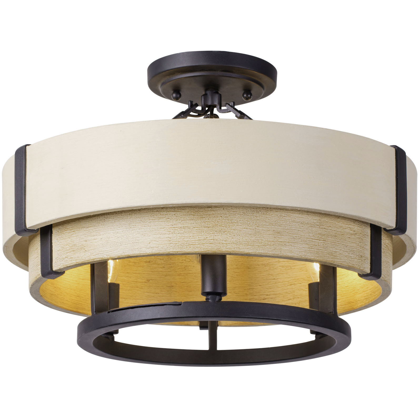 Blonde Moment 3 Light 16.5 inch Matte Black and Honey with Medium Oak Semi-Flush Ceiling Light