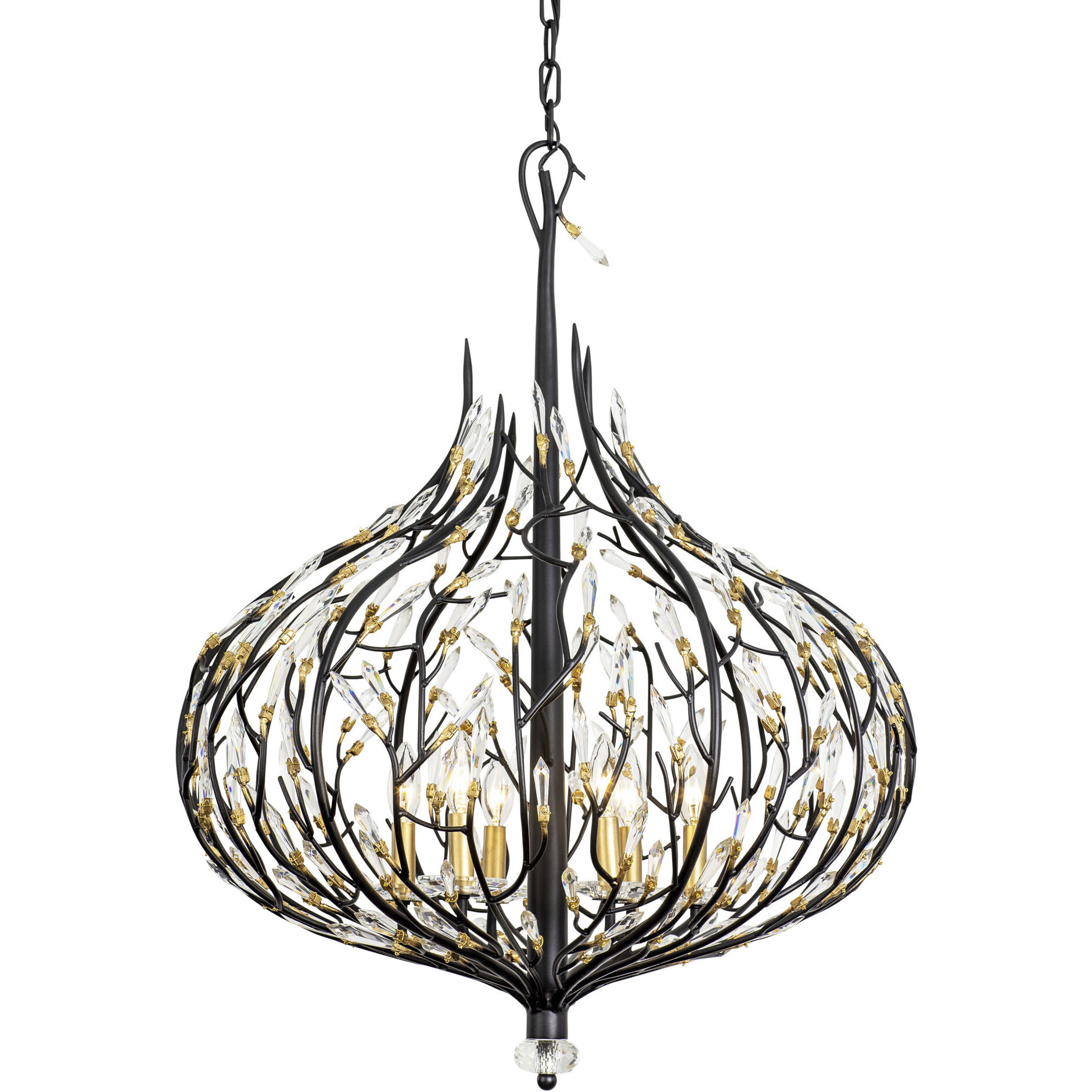 Bask 6 Light 26.5 inch Matte Black and French Gold Pendant Ceiling Light