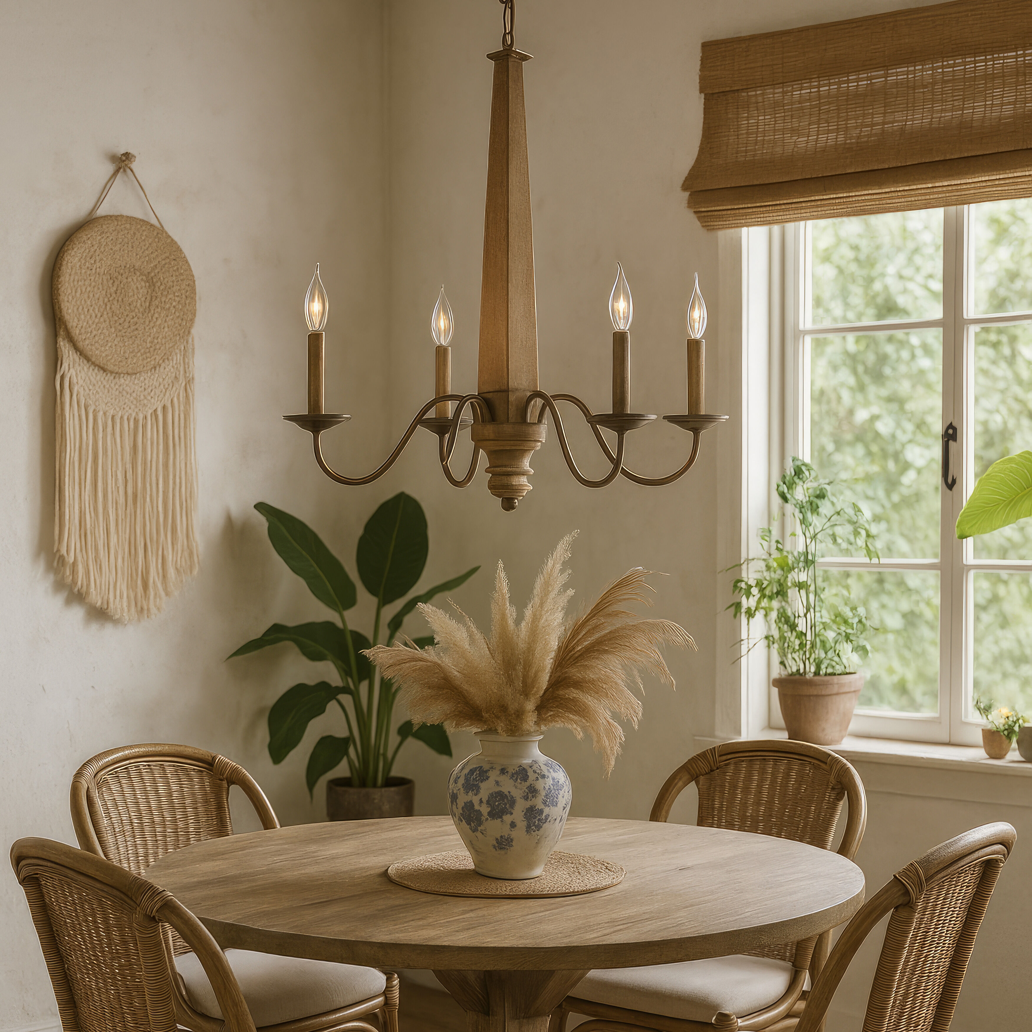 Dinner at 8 Light 48 inch Heritage Bronze and White Oak Chandelier Ceiling Light