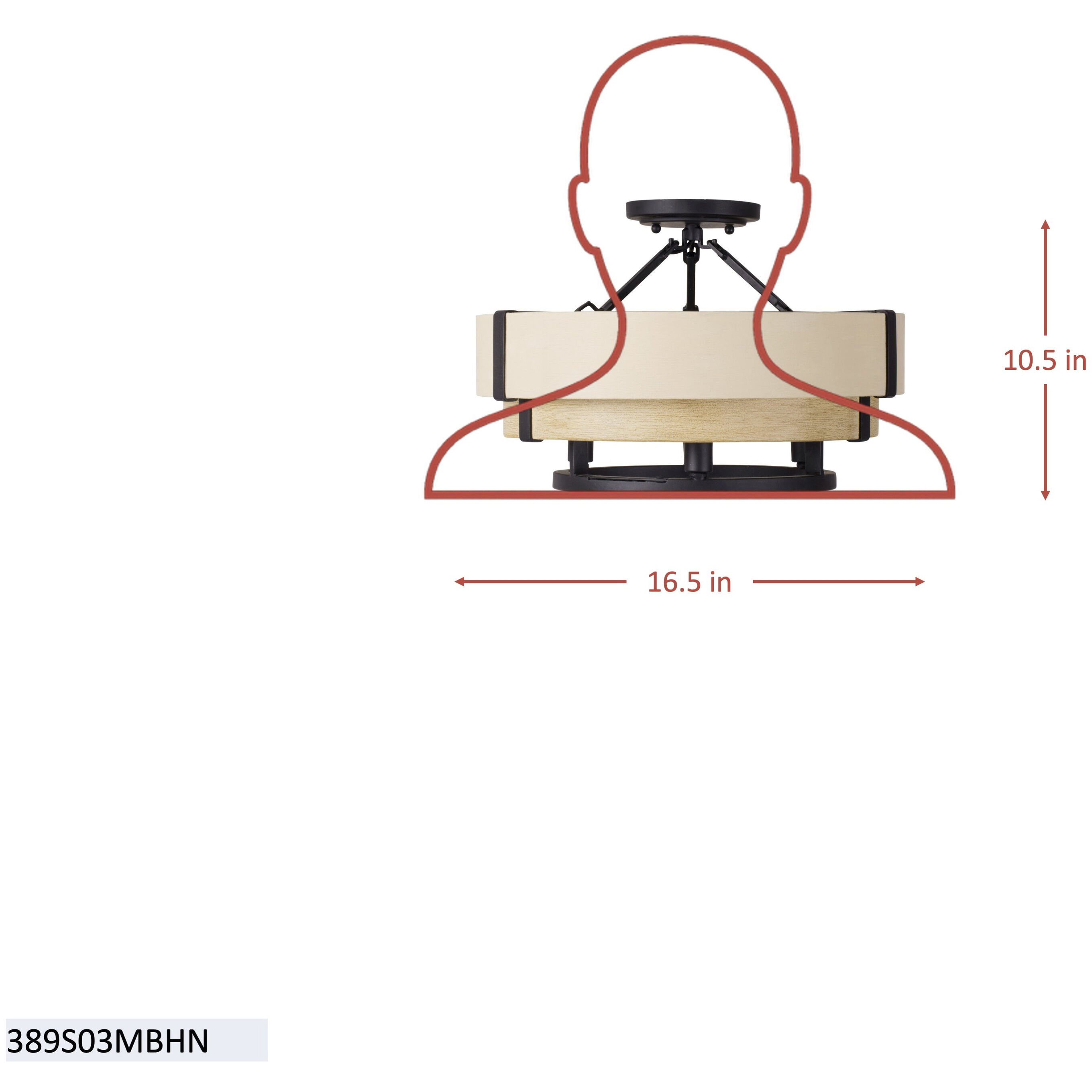Blonde Moment 3 Light 16.5 inch Matte Black and Honey with Medium Oak Semi-Flush Ceiling Light