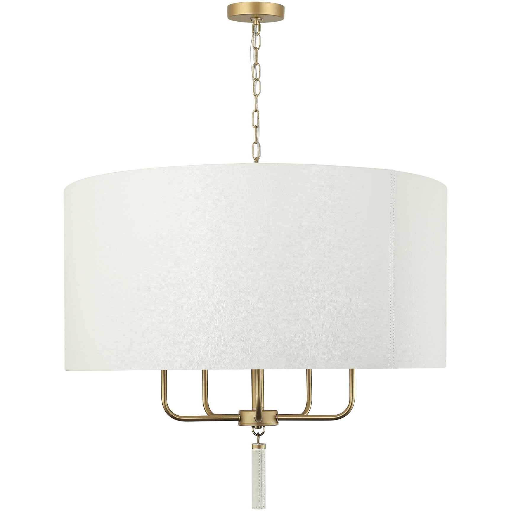Secret Agent 5 Light 30 inch Painted Gold and White Leather Pendant Ceiling Light