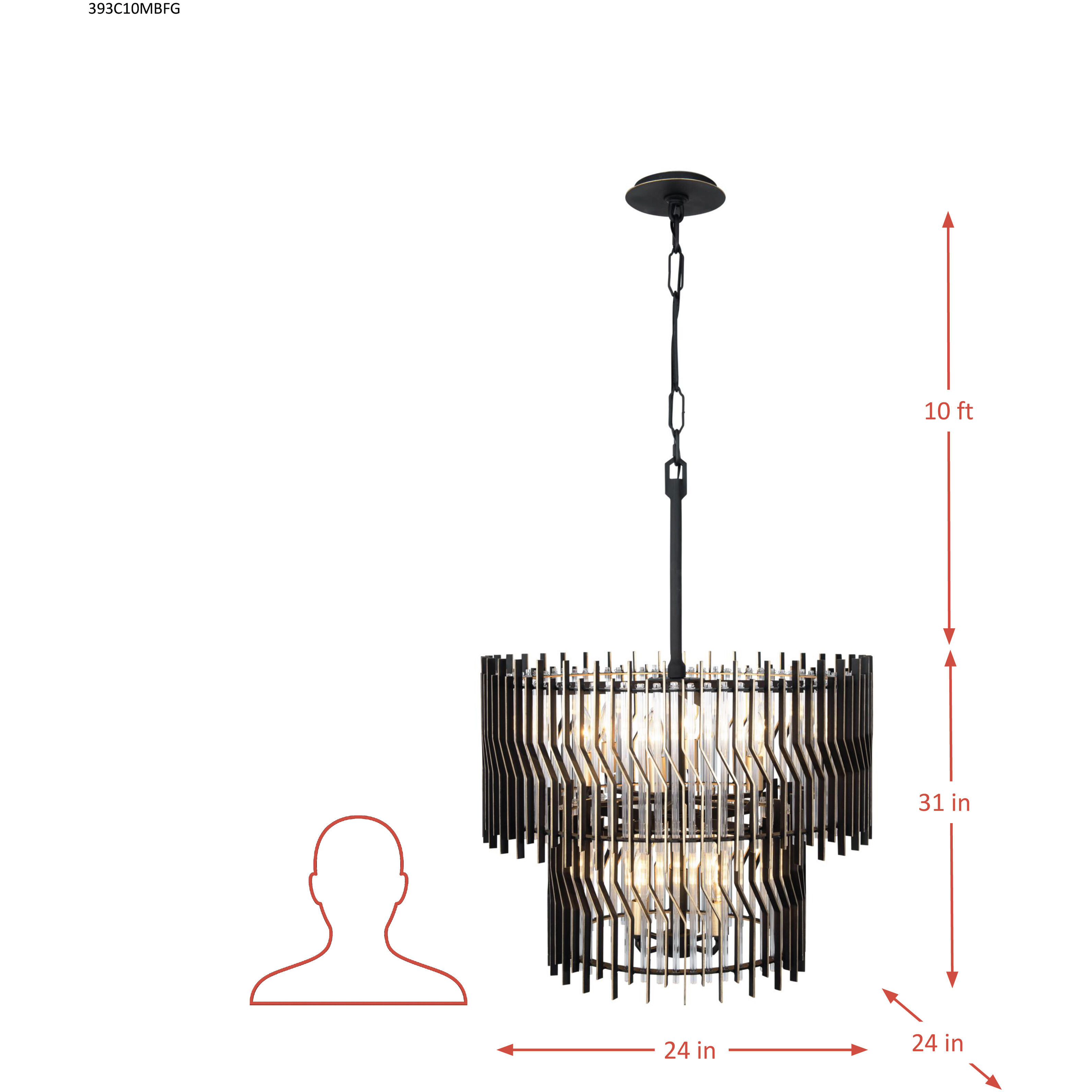Park Row 10 Light 24 inch Matte Black and French Gold Chandelier Ceiling Light
