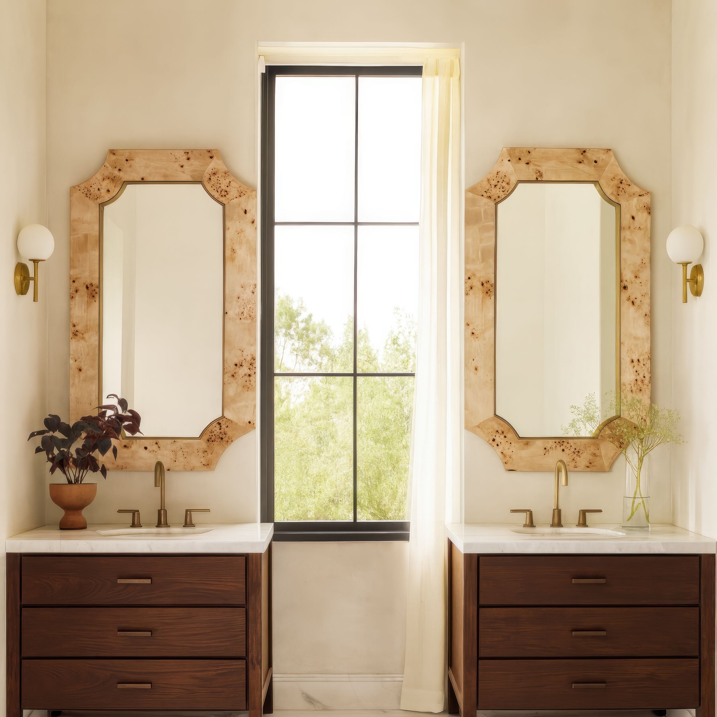 Farra 54 X 28 inch Poplar Burl with Weathered Brass Wall Mirror, Varaluz Casa