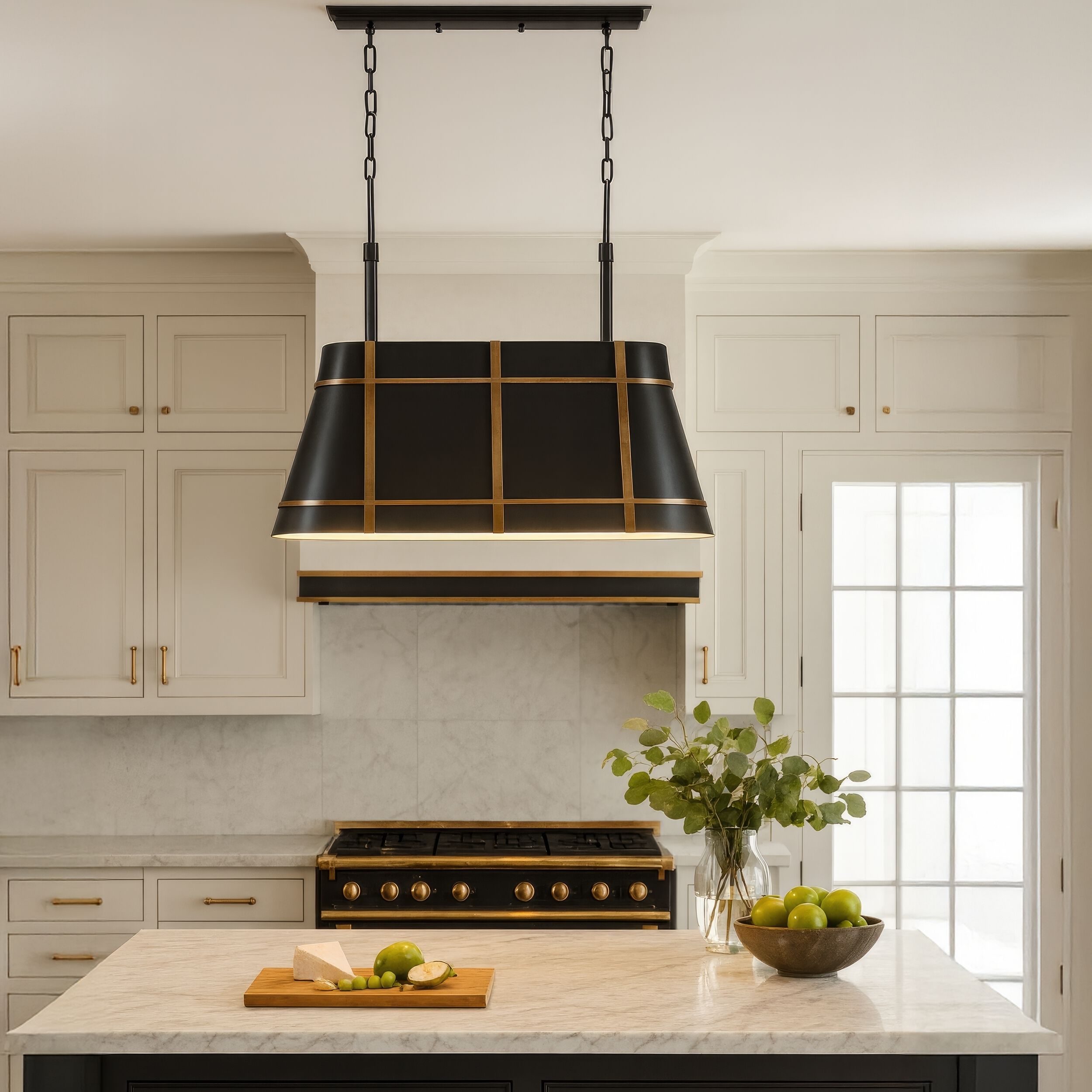 Brasserie 3 Light 32.5 inch Blackened Zinc and Heritage Bronze Linear Pendant Ceiling Light