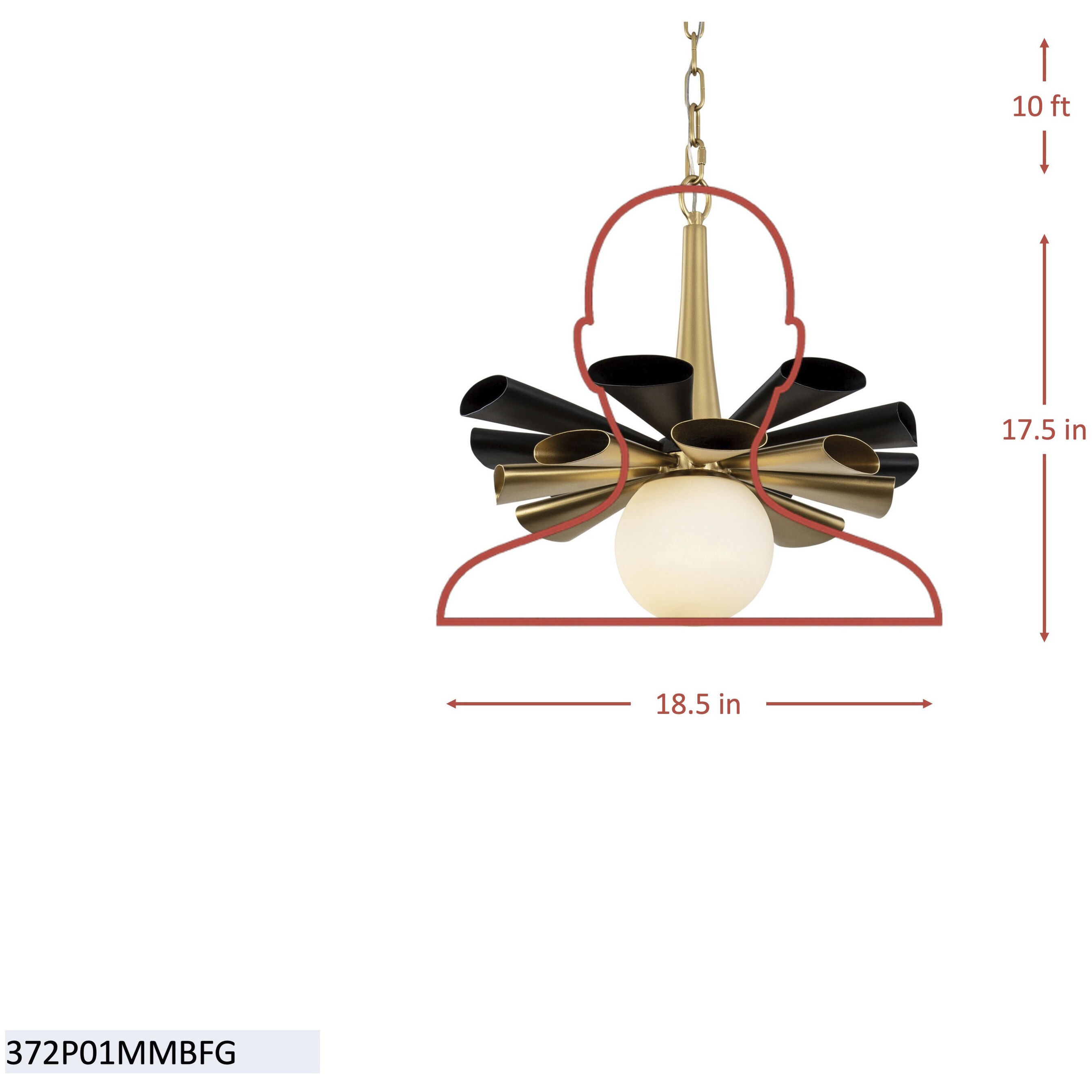 Daphne 1 Light 18.5 inch Matte Black and French Gold Pendant Ceiling Light