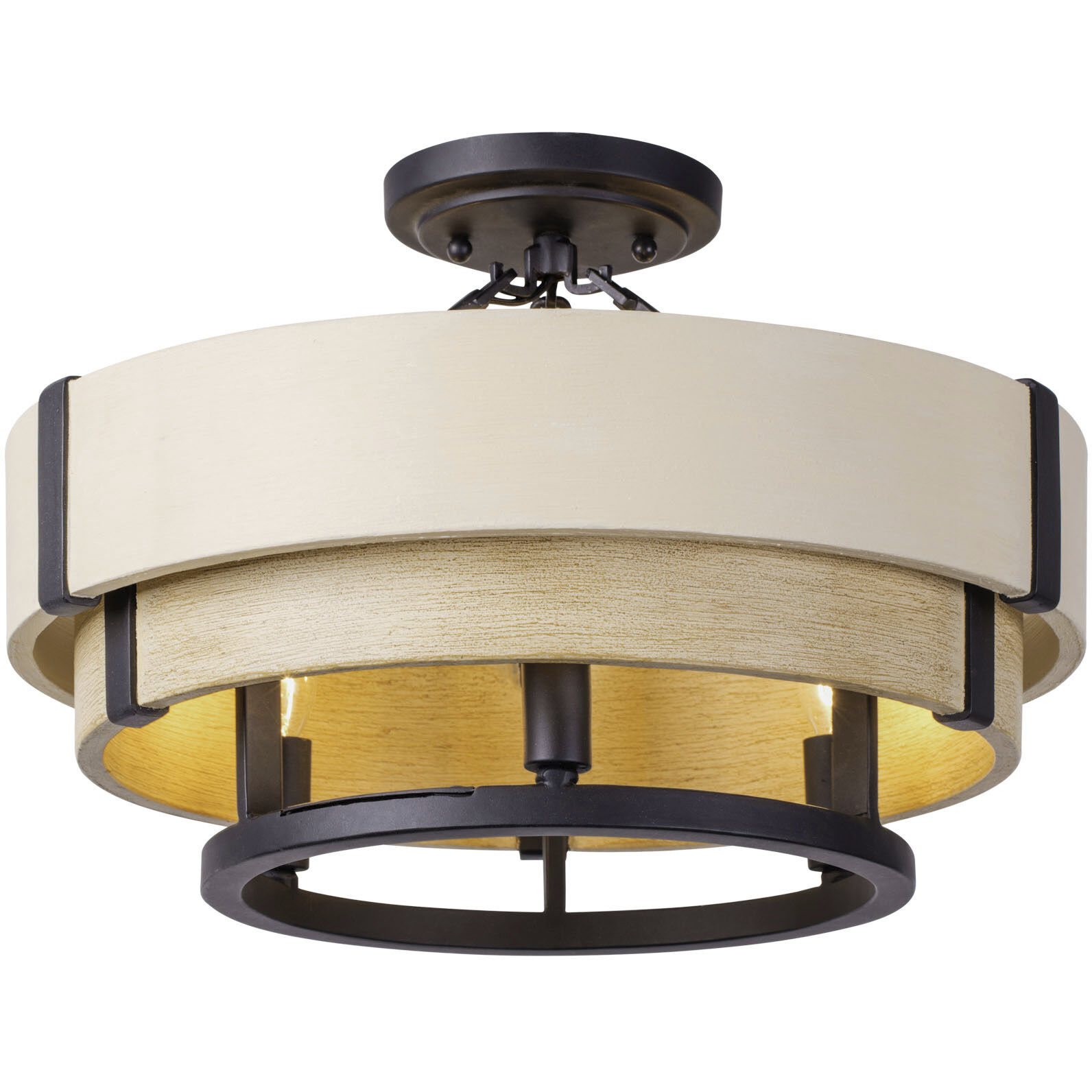 Blonde Moment 3 Light 16.5 inch Matte Black and Honey with Medium Oak Semi-Flush Ceiling Light