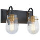 Bromyard 2 Light 16.4 inch Matte Black and Aged Brass Bath Vanity Wall Light, Luz Studio