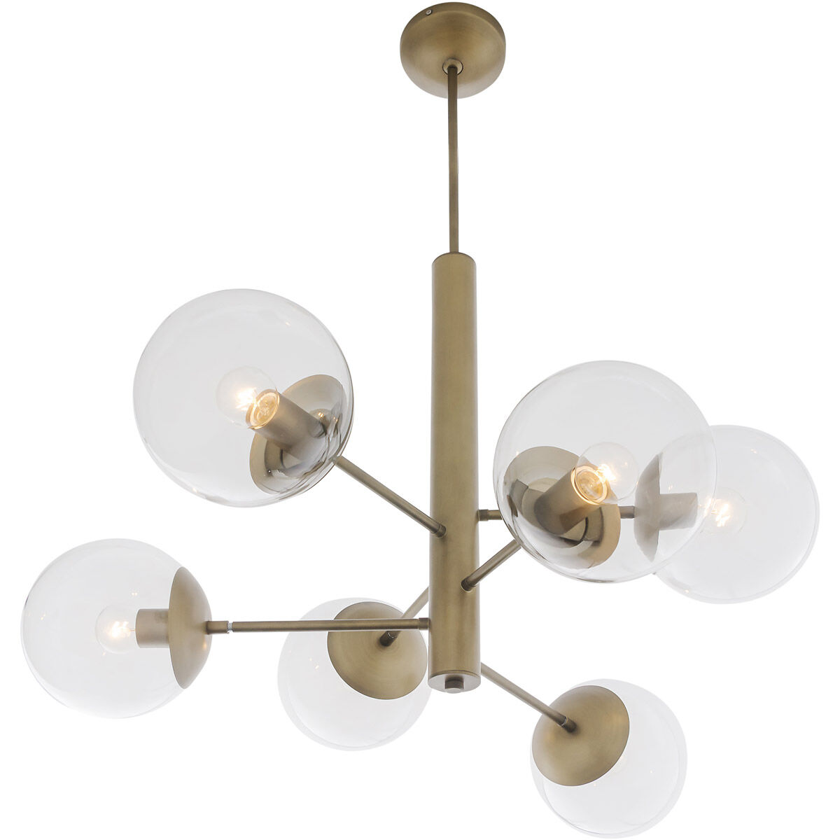 Mid-century 6 Light 32.5 inch Antique Brass Chandelier Ceiling Light