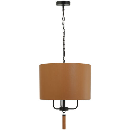 Secret Agent 3 Light 18 inch Black and Camel Leather Pendant Ceiling Light