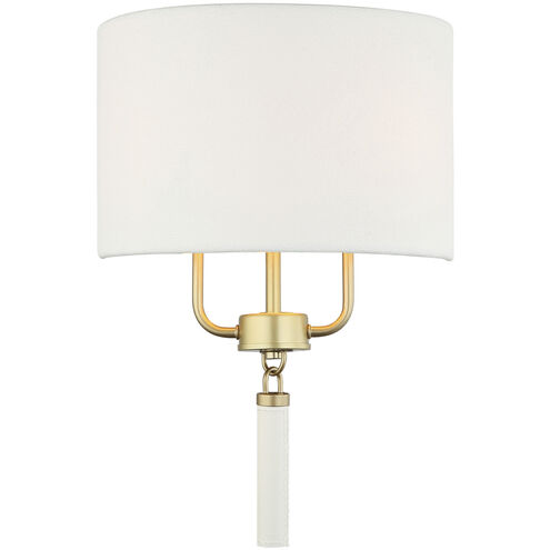 Secret Agent 2 Light 12 inch Painted Gold and White Leather Sconce Wall Light