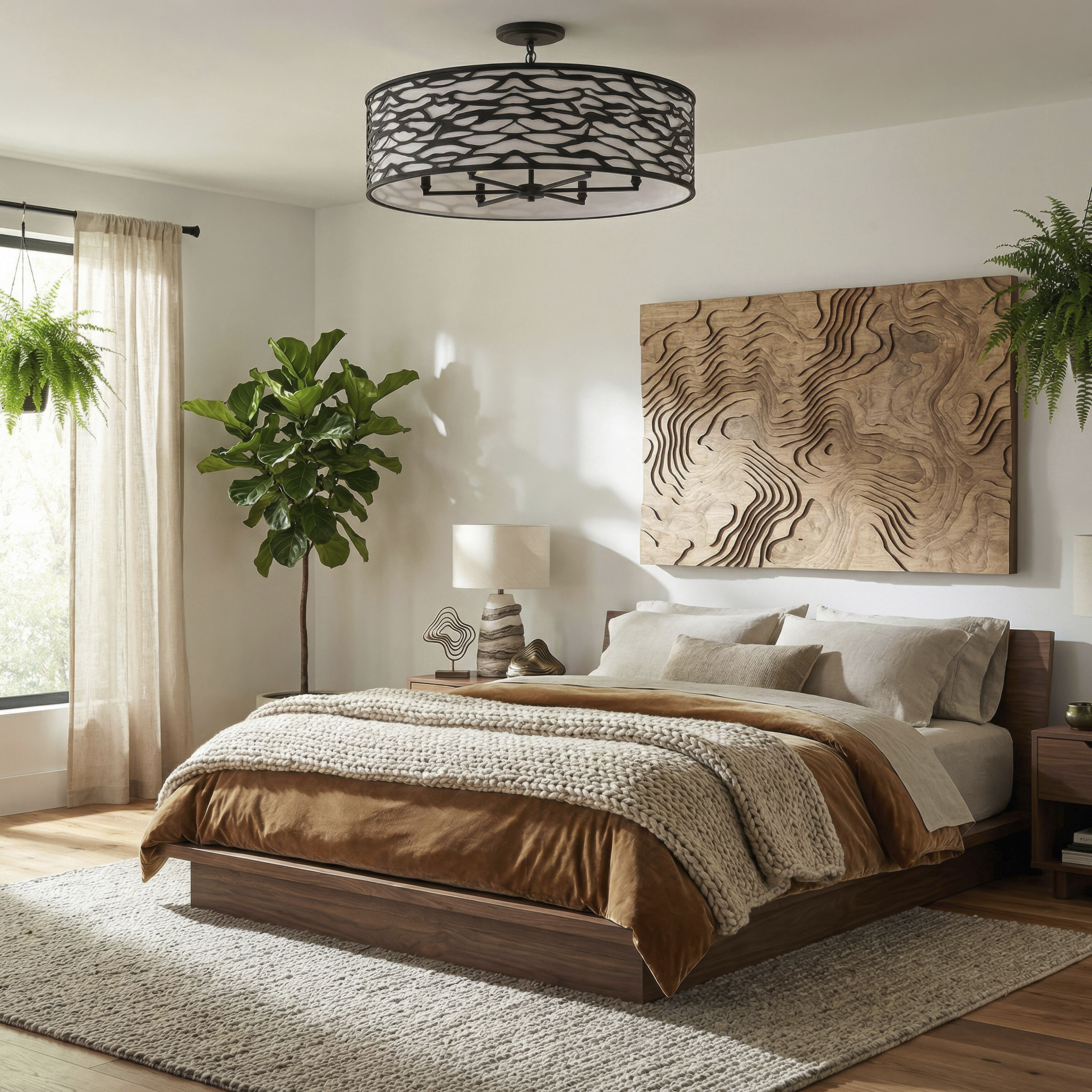 Kato 6 Light 30 inch Carbon Black Semi-Flush Ceiling Light